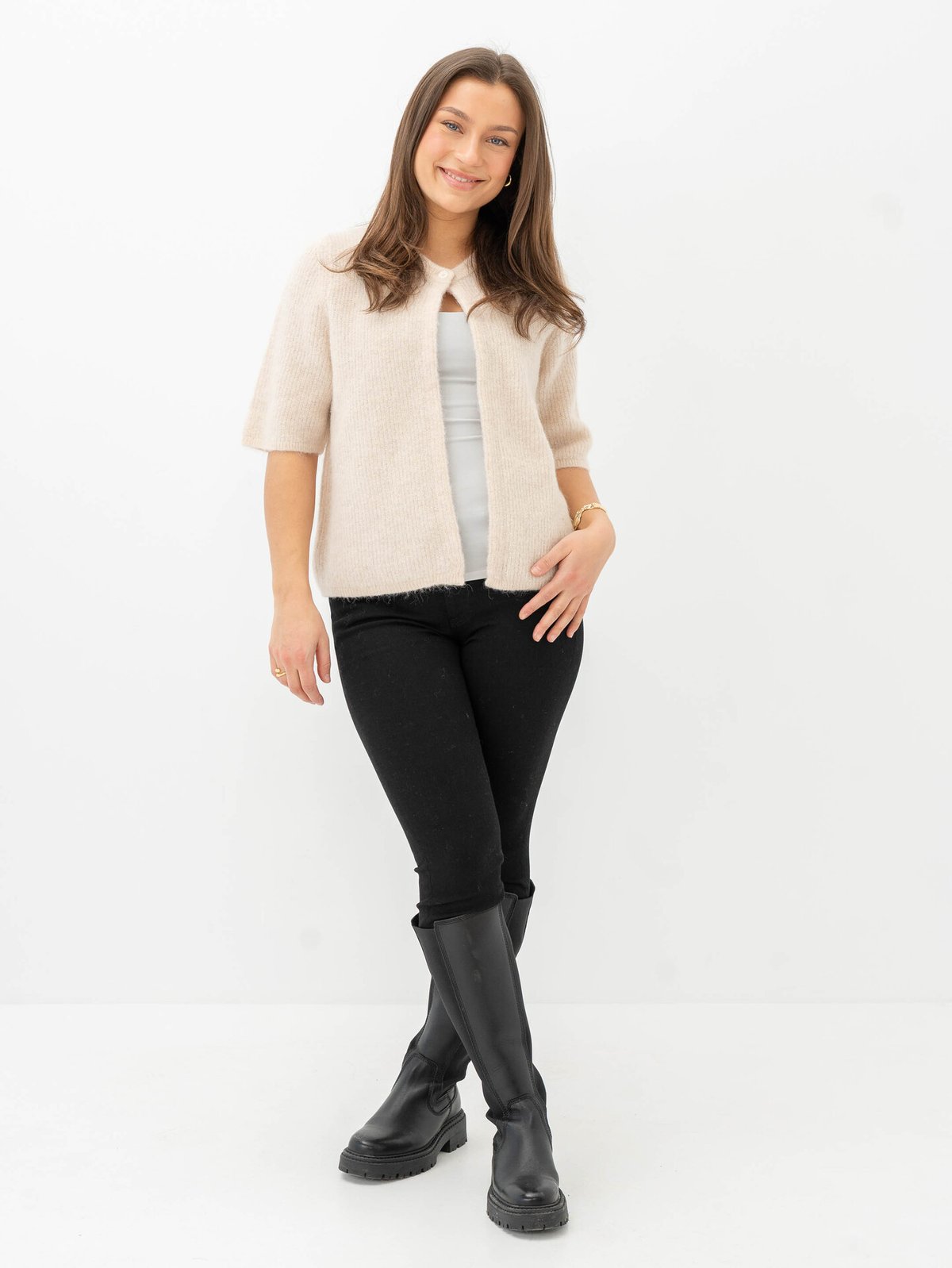 Selected Femme Sia Ras 2/4 Rib Knit Cardigan Birch Melange