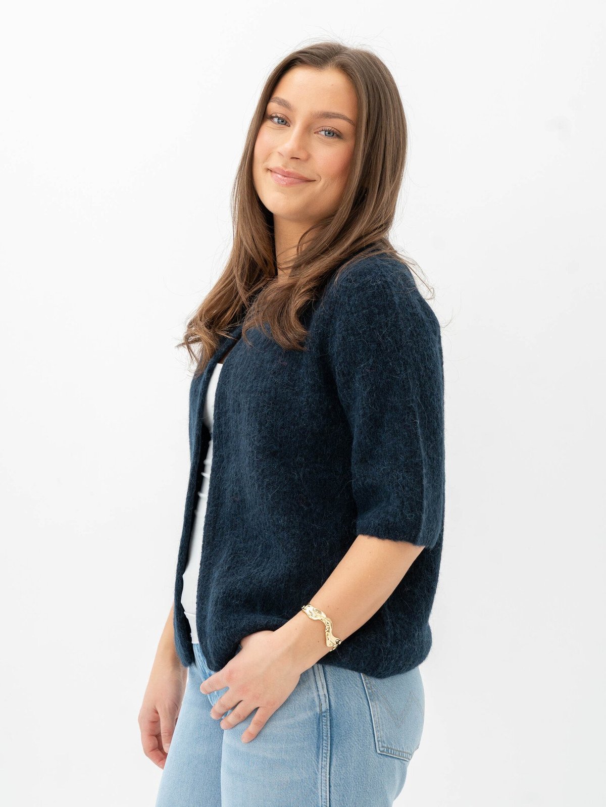 Selected Femme Sia Ras 2/4 Rib Knit Cardigan Dark Sapphire