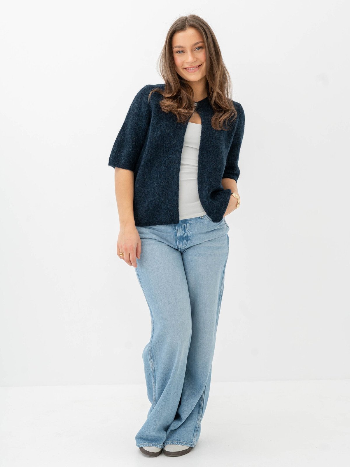 Selected Femme Sia Ras 2/4 Rib Knit Cardigan Dark Sapphire