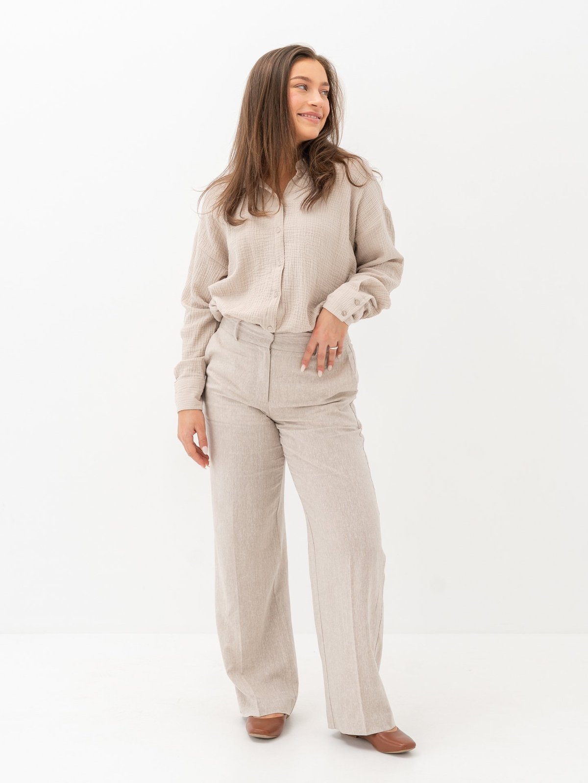 Selected Femme Tania-Rita Mid Waist Wide Pant Nomad Melange
