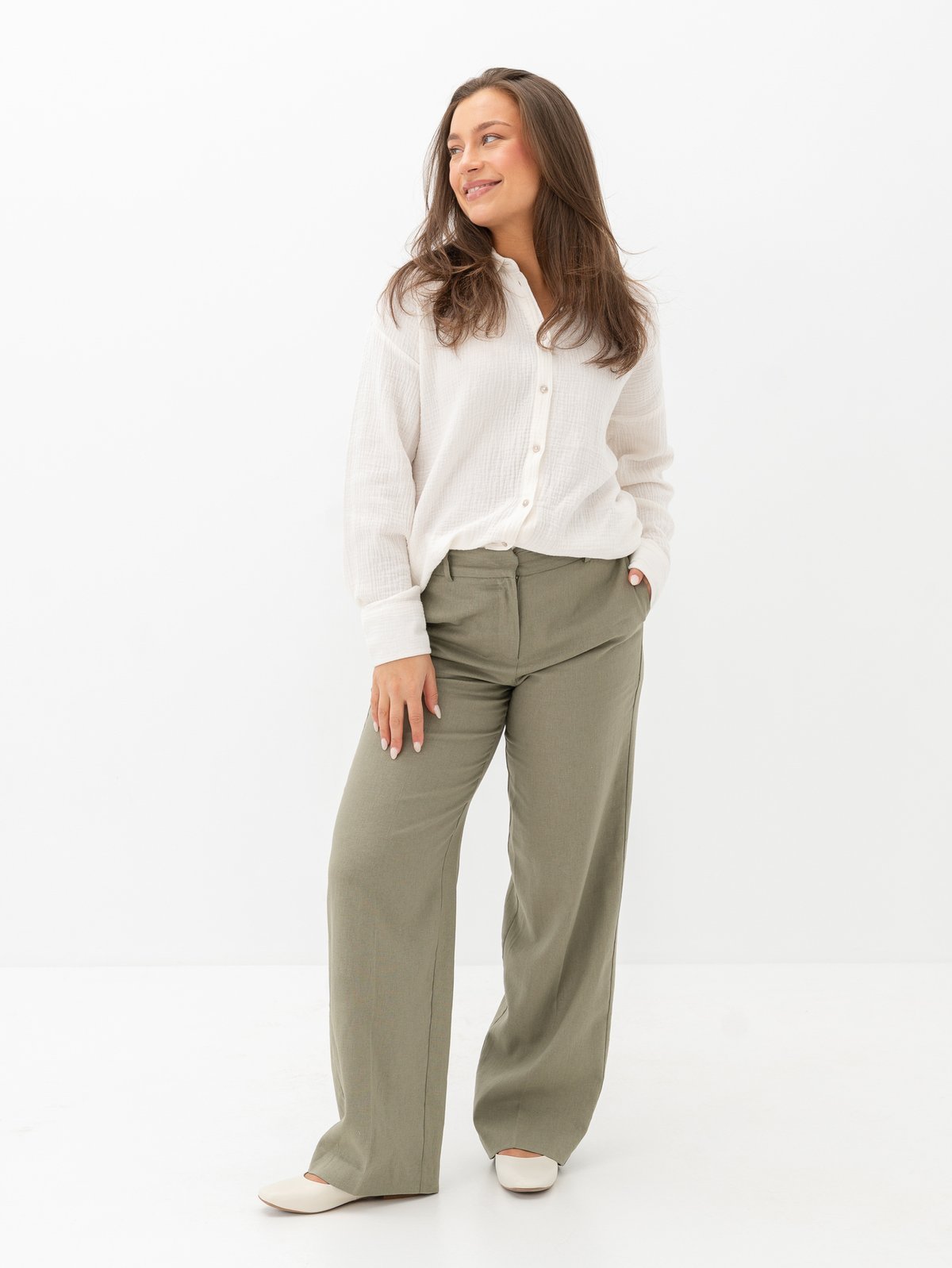 Selected Femme Tania-Rita Mid Waist Wide Pant Vetiver