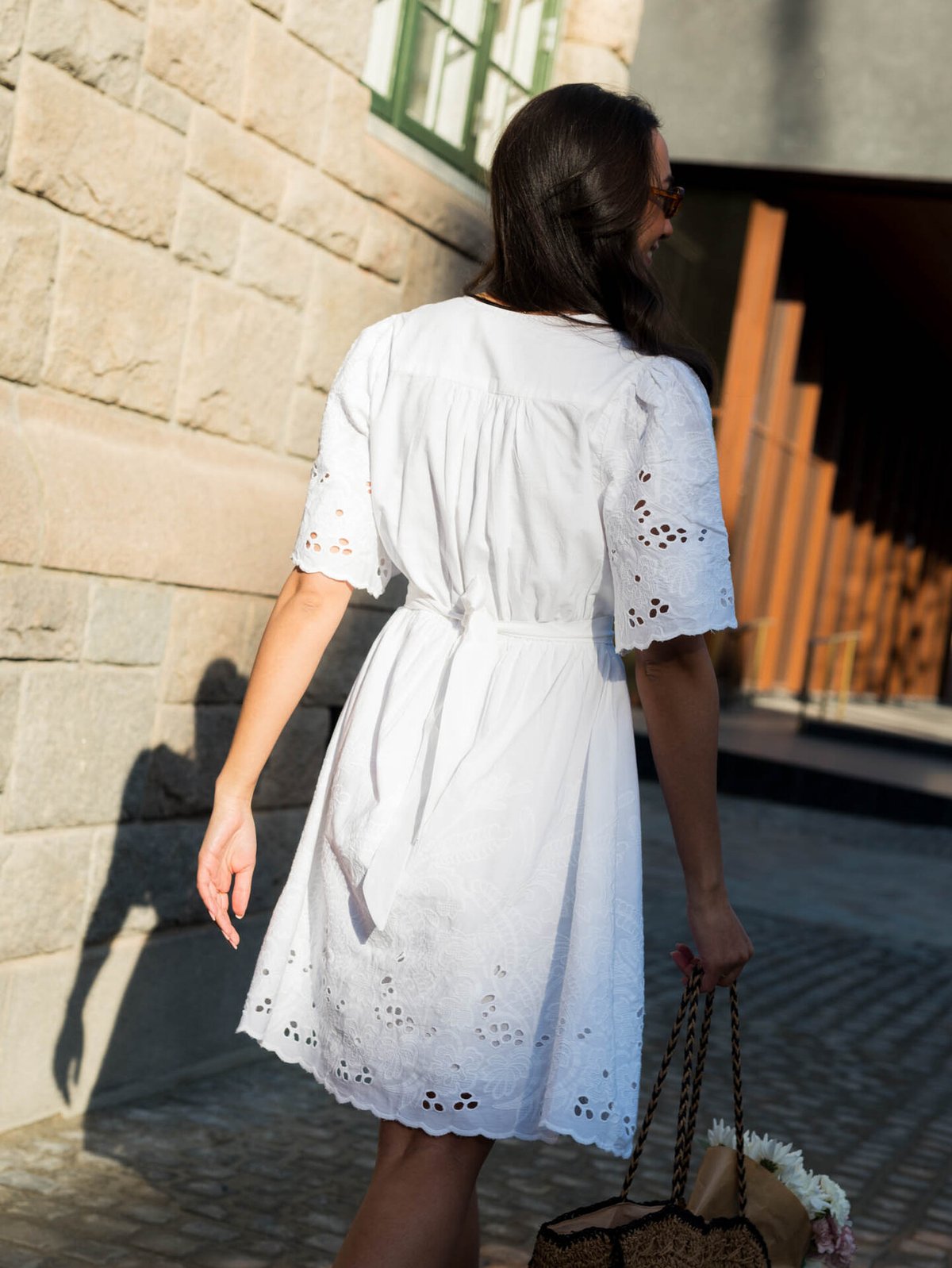 Selected Femme Dahlia Short Sleeve Short Broderi Dress Bright White