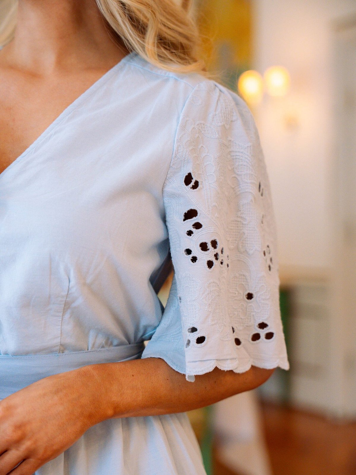 Selected Femme Dahlia Short Sleeve Short Broderi Dress Cashmere Blue