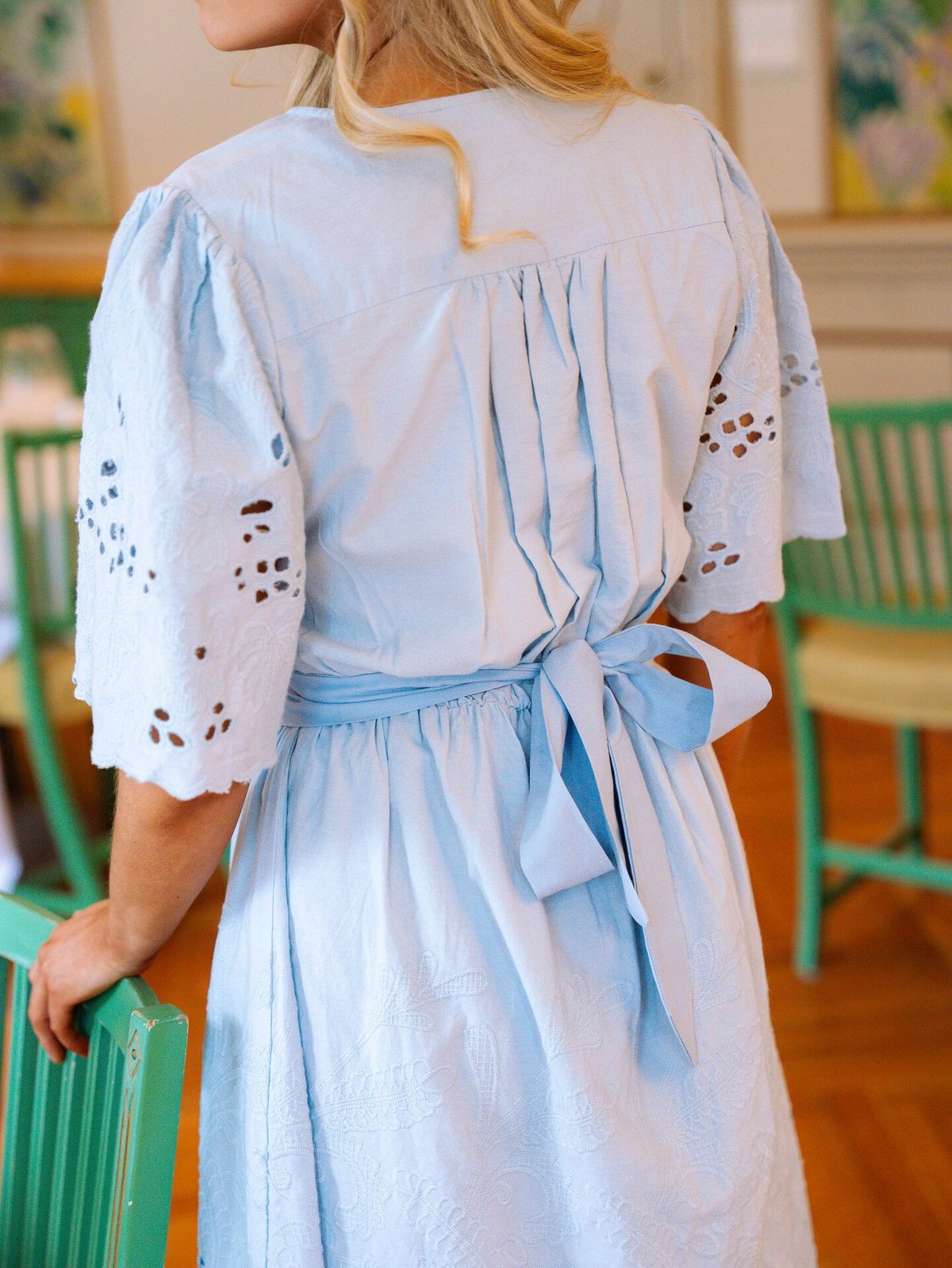 Selected Femme Dahlia Short Sleeve Short Broderi Dress Cashmere Blue