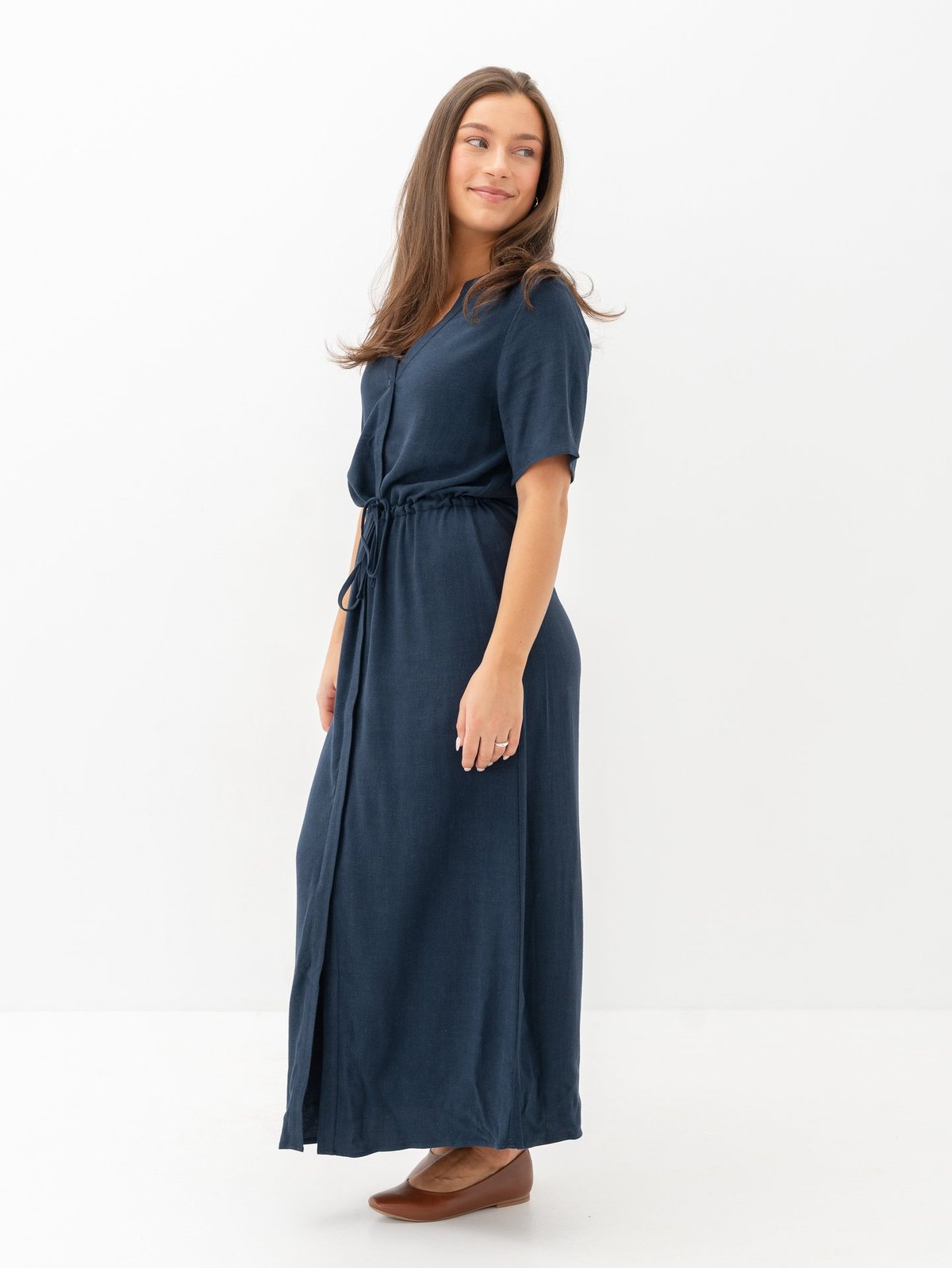 Selected Femme Viva-Damina Short Sleeve Ankle Sun Dress Dark Sapphire