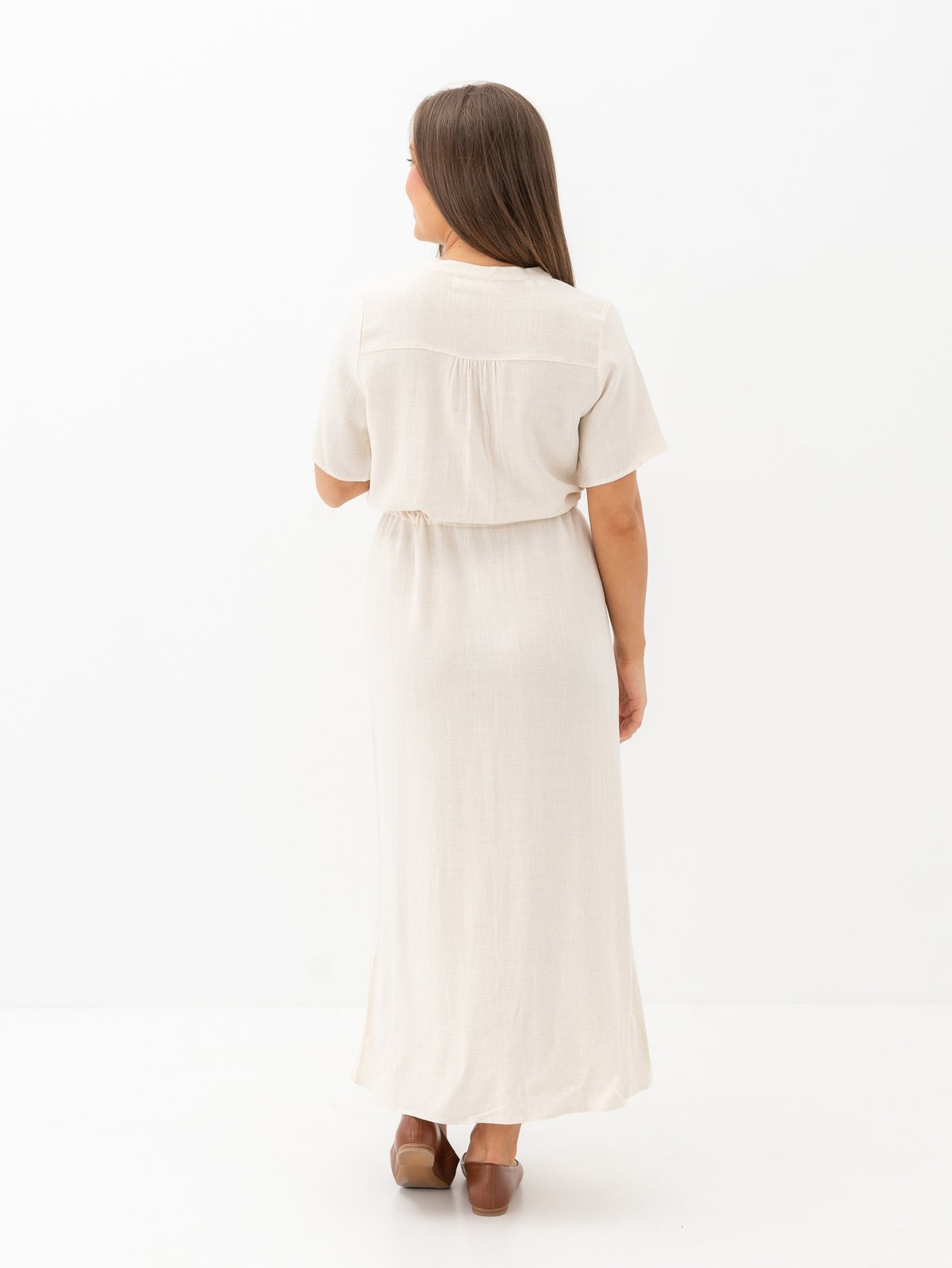 Selected Femme Viva-Damina Short Sleeve Ankle Sun Dress Sandshell