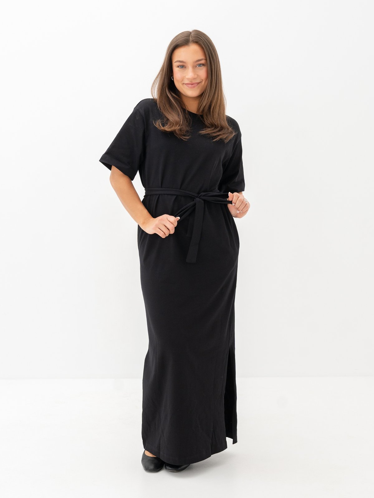 Selected Femme Essential Short Sleeve Pocket Ankle Dress Black