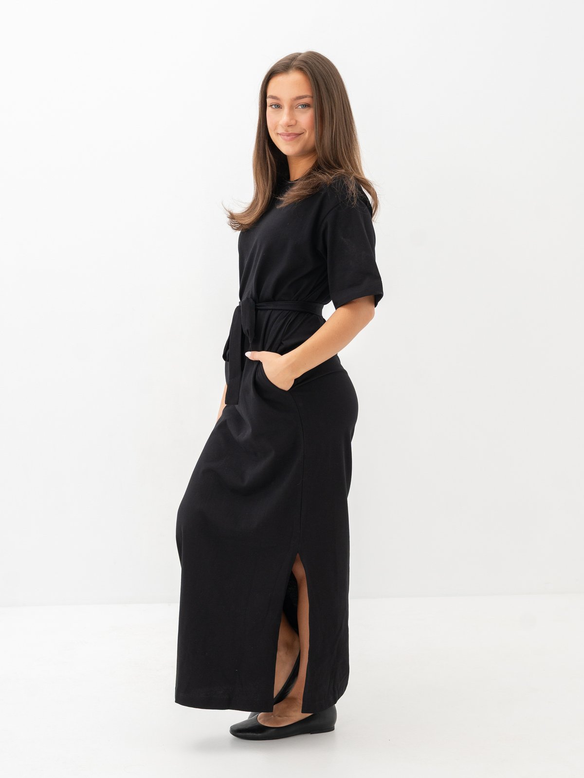 Selected Femme Essential Short Sleeve Pocket Ankle Dress Black