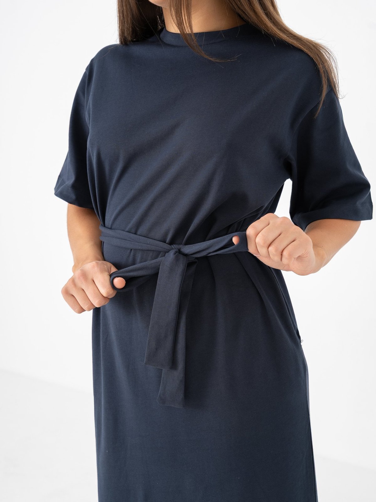 Selected Femme Essential Short Sleeve Pocket Ankle Dress Dark Sapphire