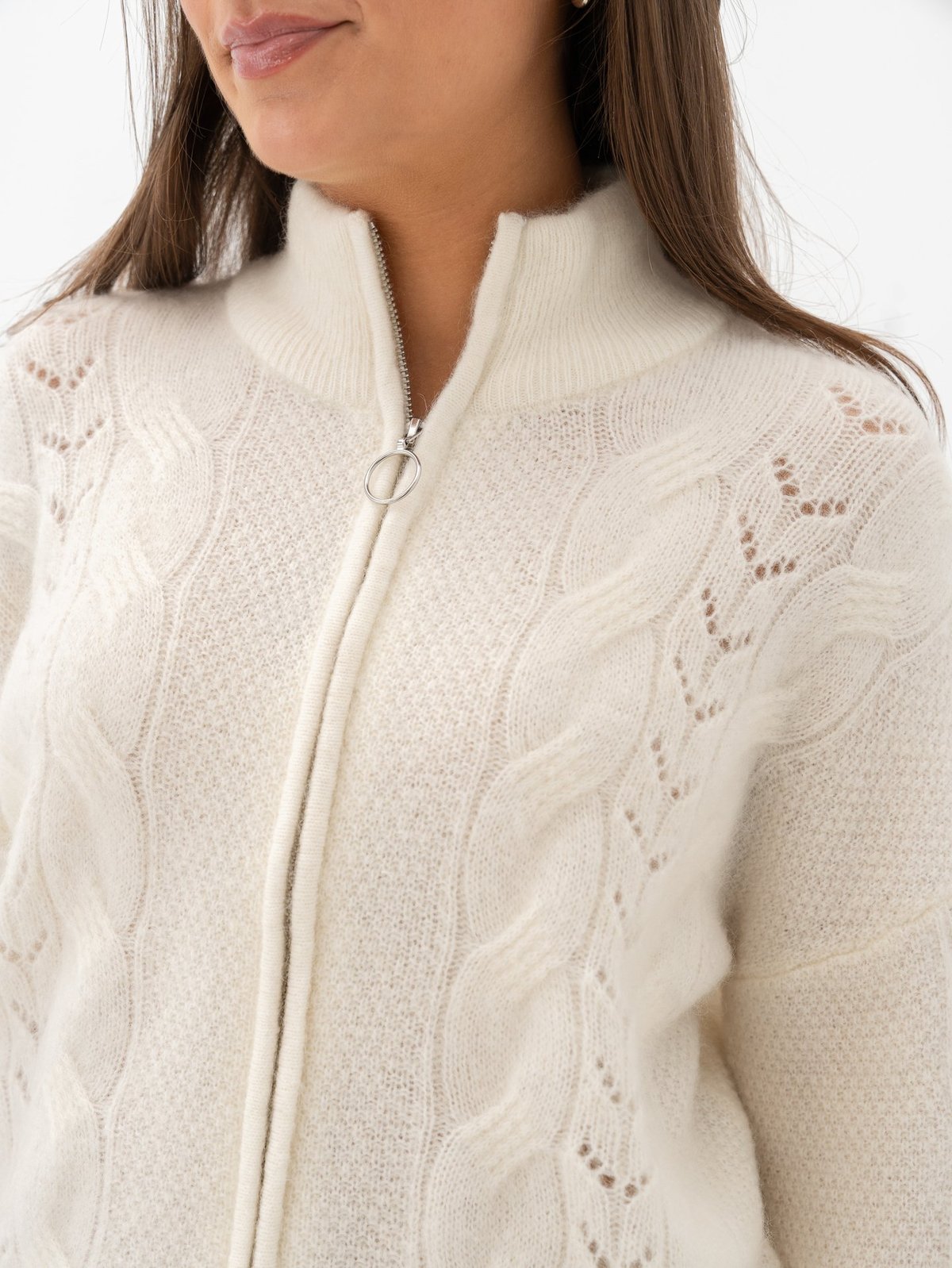 Selected Femme Vera Long Sleeve Knit Zip Cardigan Snow White