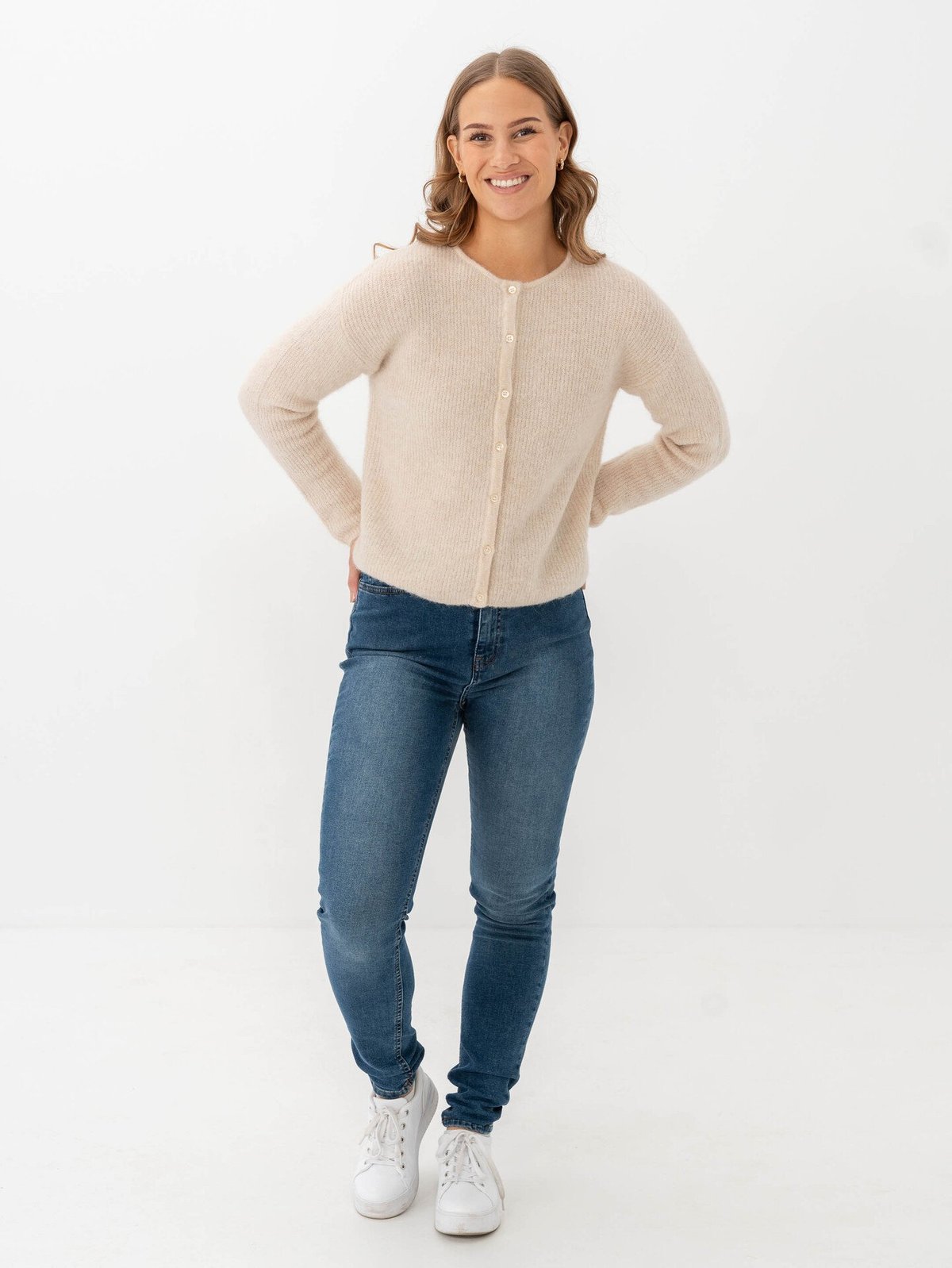 Selected Femme Sia Ras Long Sleeve Knit O-Neck Cardigan Birch Melange