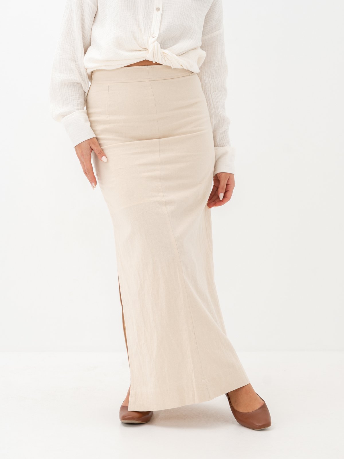 Selected Femme Iluna High Waist Ankle Slit Skirt Sandshell