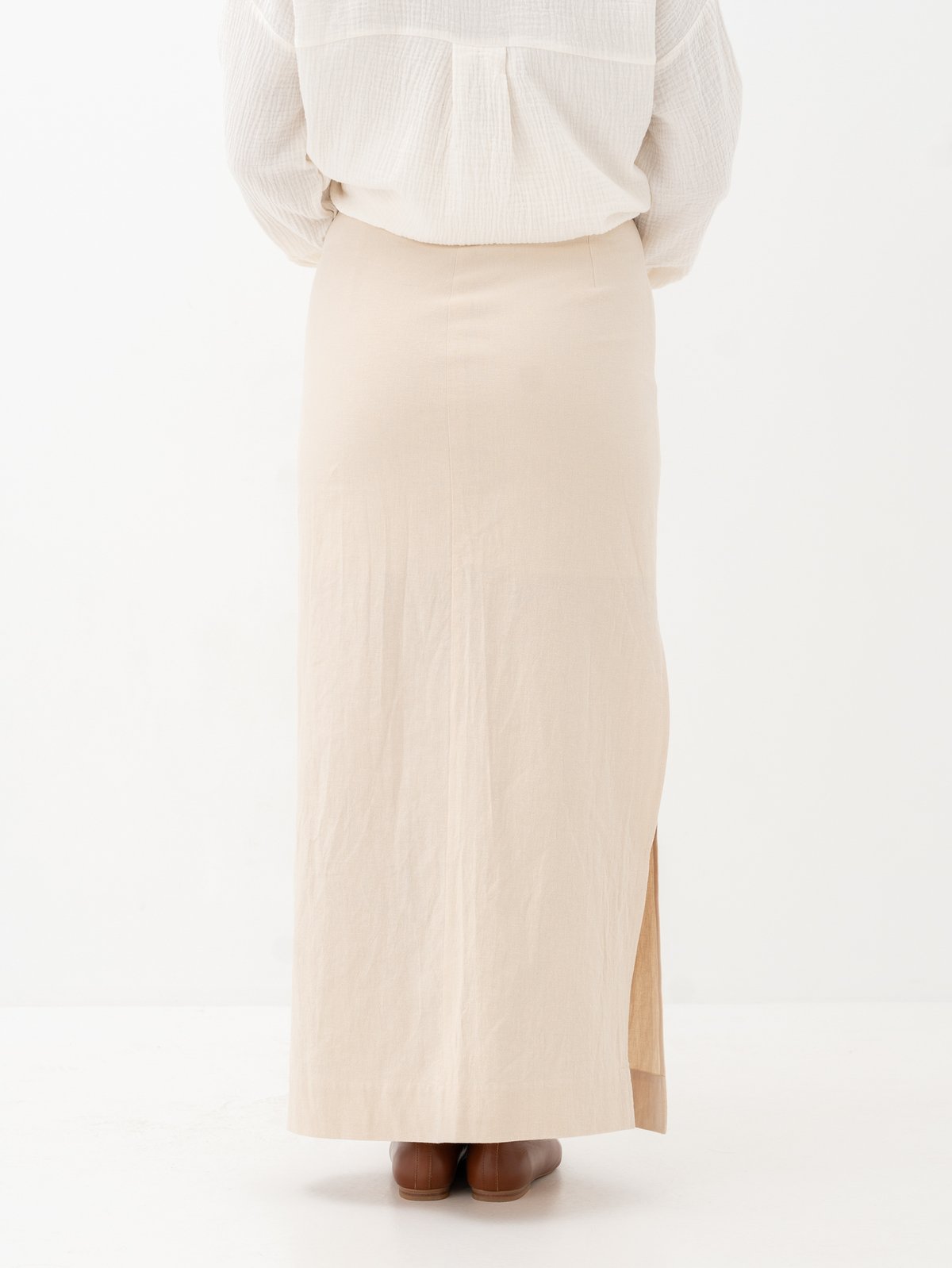 Selected Femme Iluna High Waist Ankle Slit Skirt Sandshell