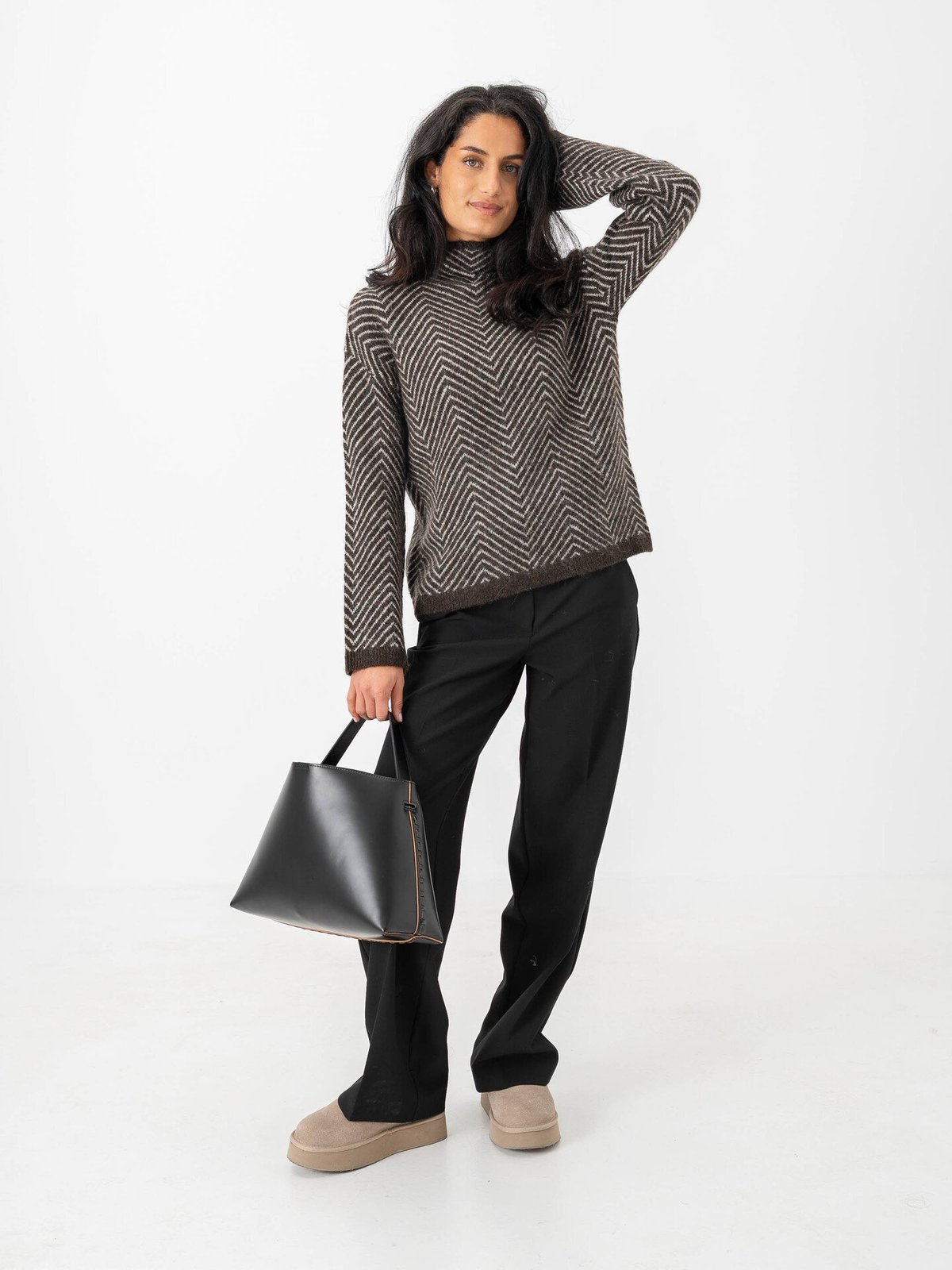 Selected Femme Lulu Long Sleeve Herringbone Knit High Neck Delicioso Brich