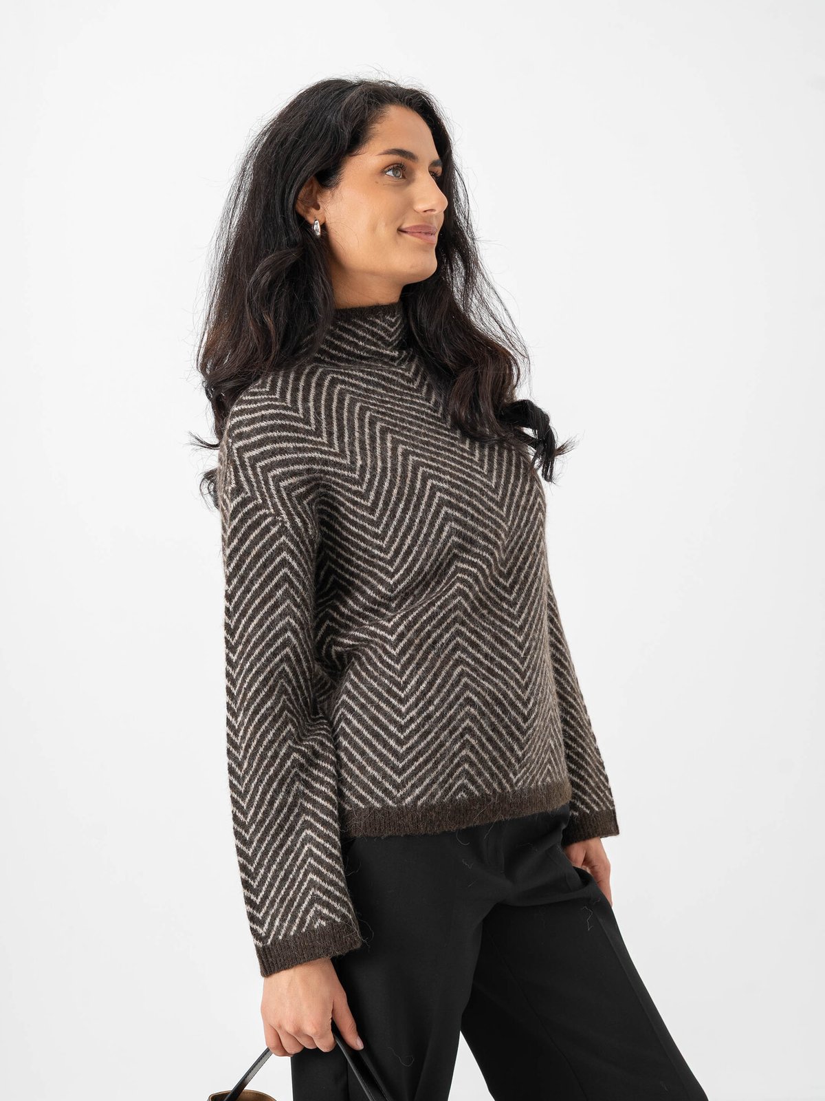 Selected Femme Lulu Long Sleeve Herringbone Knit High Neck Delicioso Brich