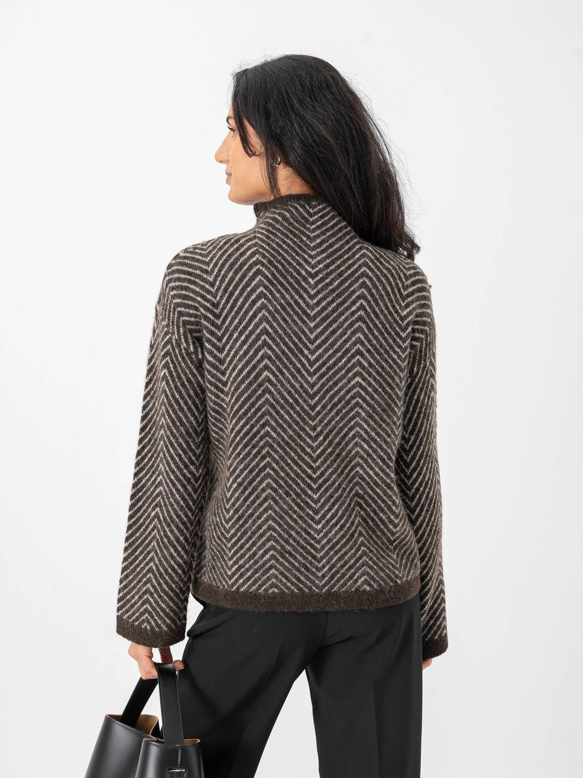 Selected Femme Lulu Long Sleeve Herringbone Knit High Neck Delicioso Brich