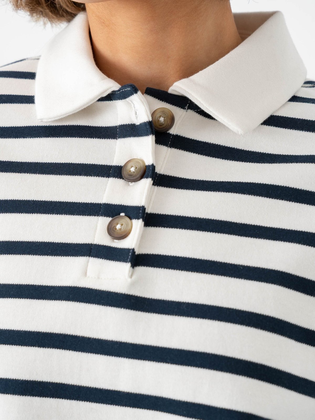 Selected Femme Wada Long Sleeve Stripe Collar Top Dark Sapphire / Snow White