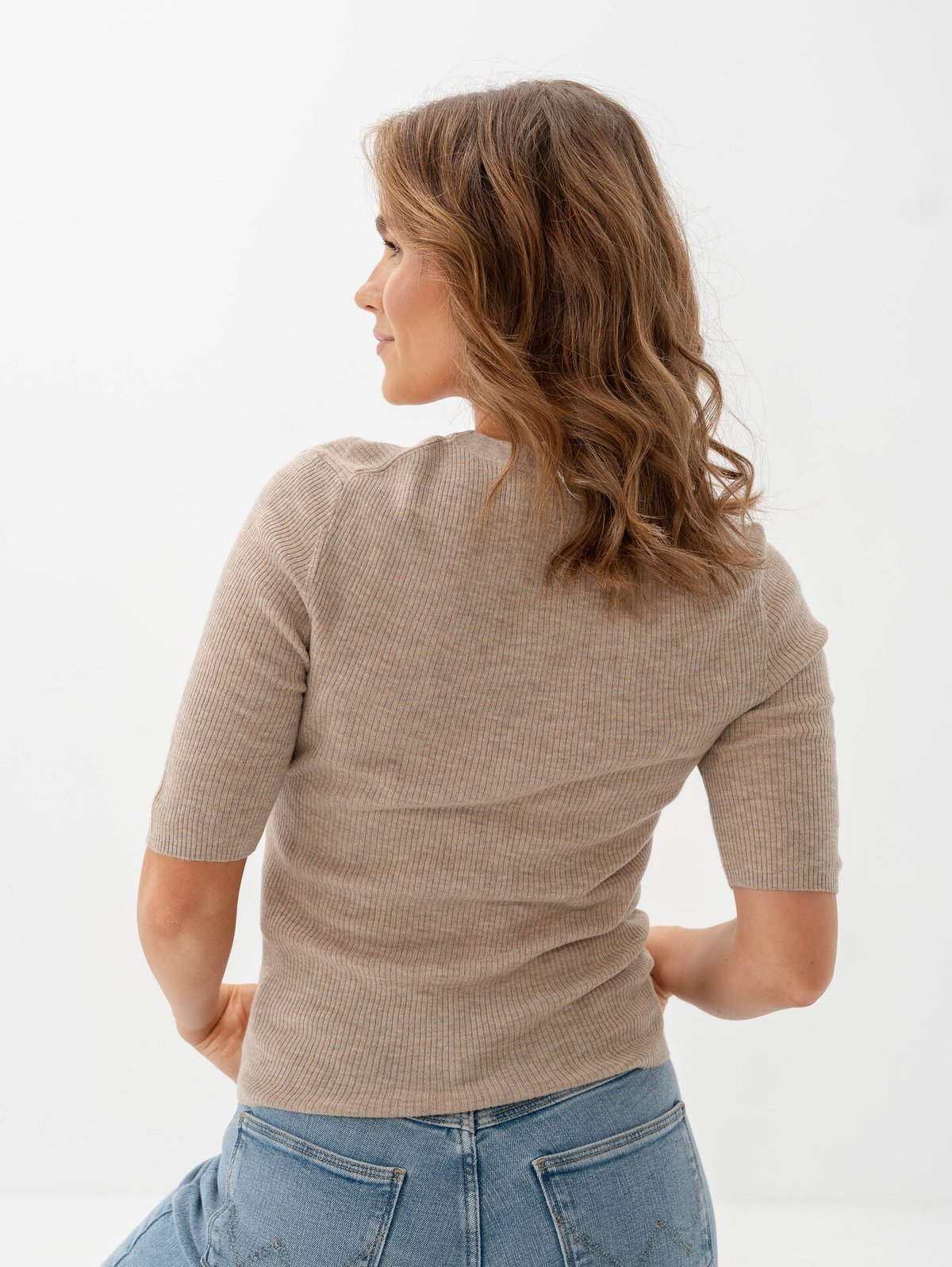 Selected Femme Ingrid 2/4 Knit O-Neck Island Fossil Melange