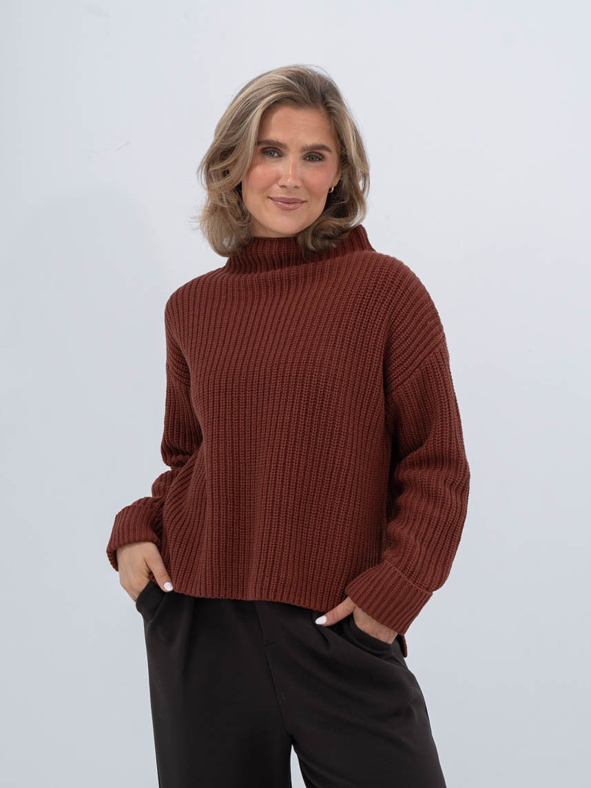 Selected Femme Selma Sus Long Sleeve Knit Pullover Cherry Mahogany