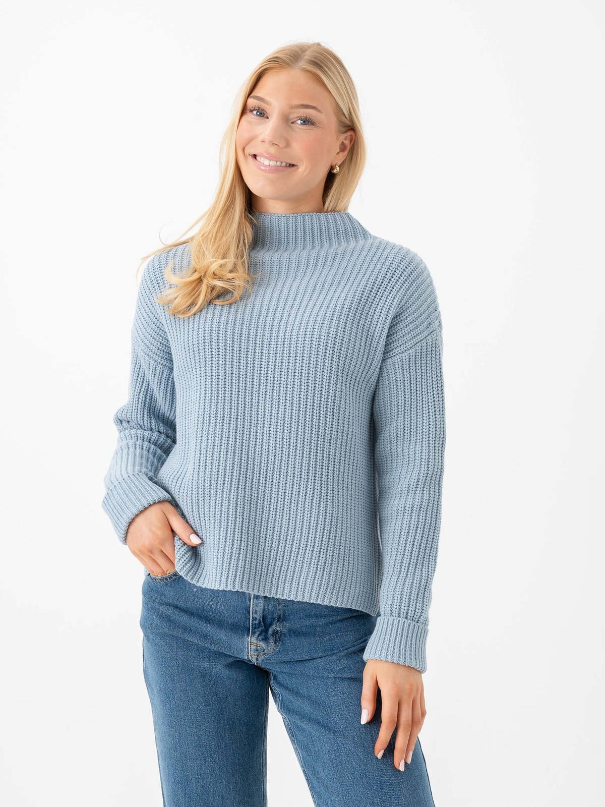 Selected Femme Selma Sus Long Sleeve Knit Pullover Dusty Blue