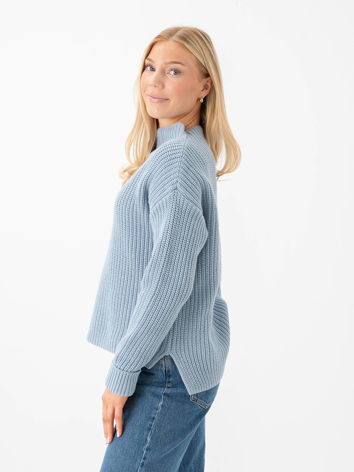 Selected Femme Selma Sus Long Sleeve Knit Pullover Dusty Blue