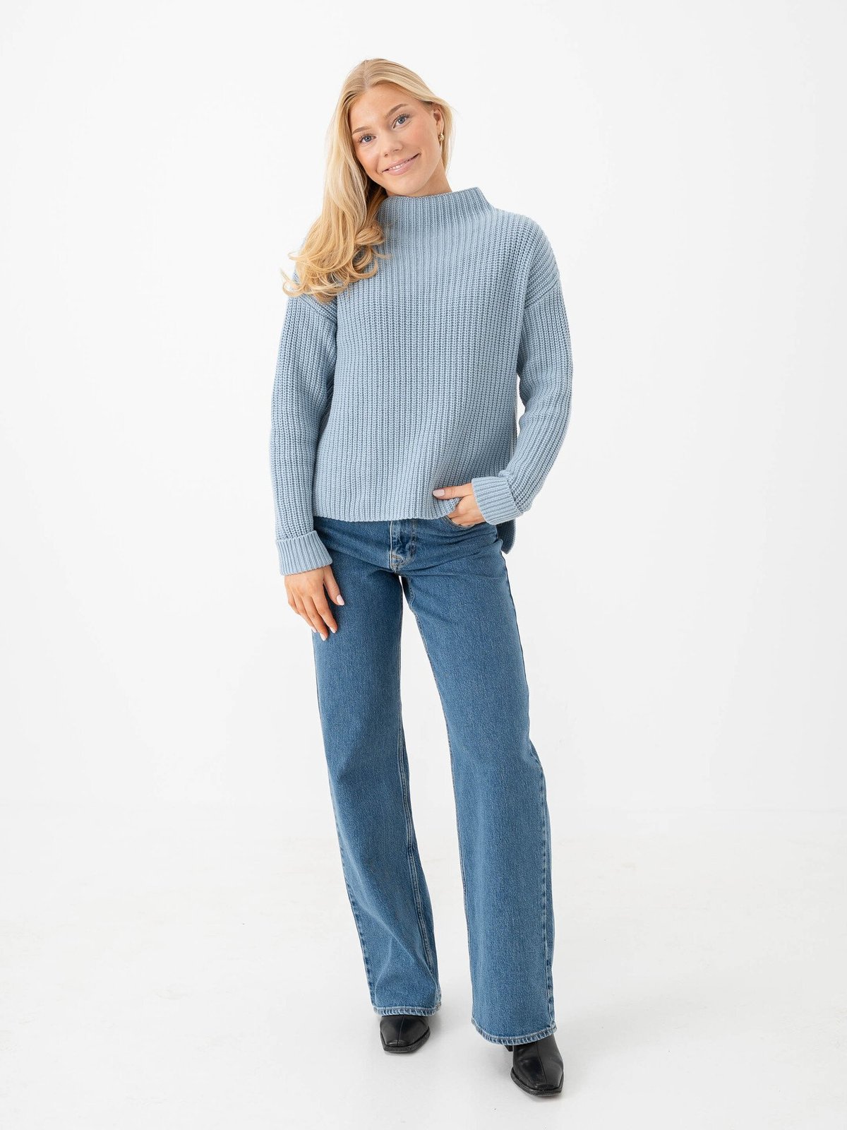 Selected Femme Selma Sus Long Sleeve Knit Pullover Dusty Blue