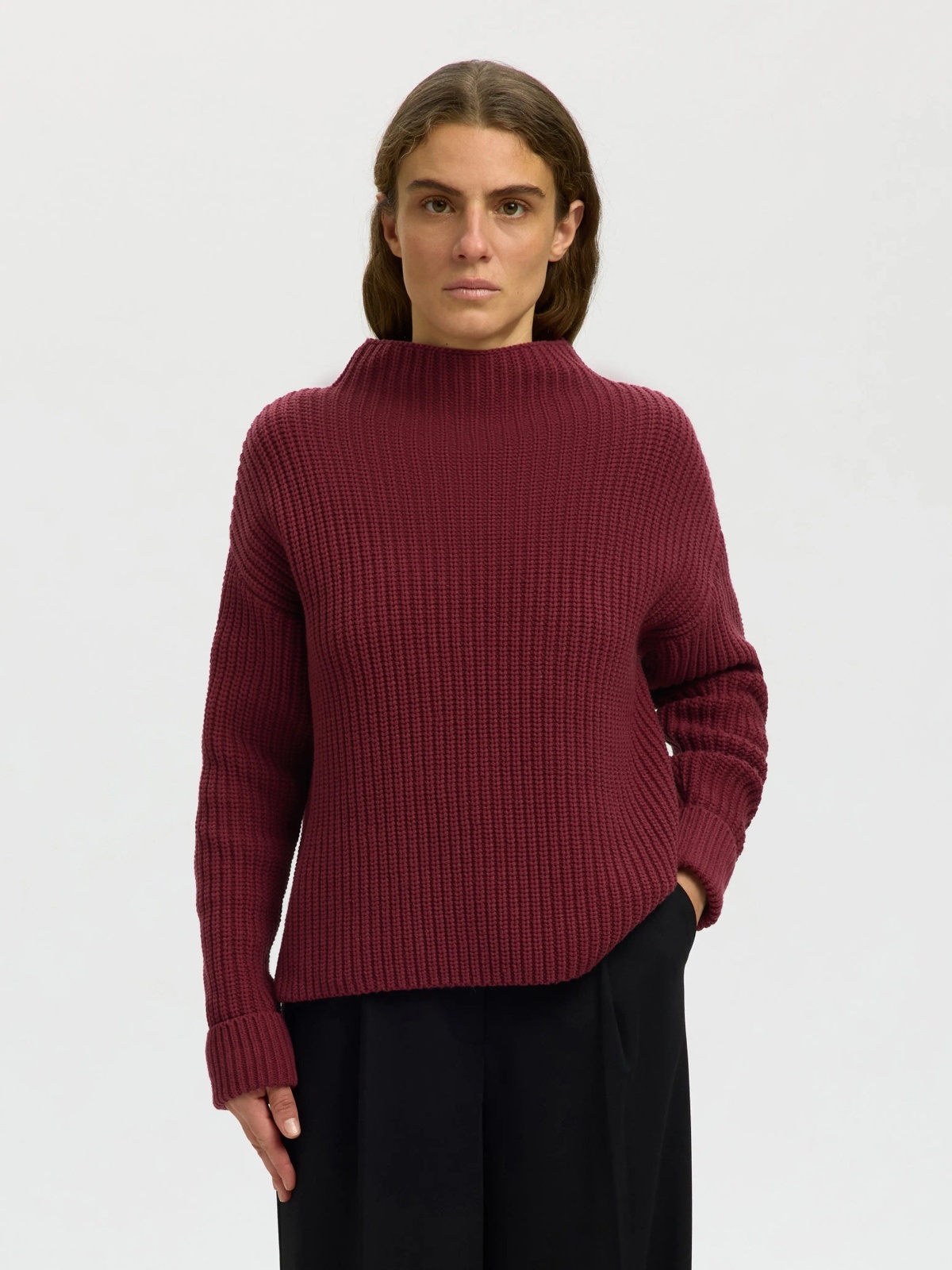 Selected Femme Selma Sus Long Sleeve Knit Pullover Tawny Port