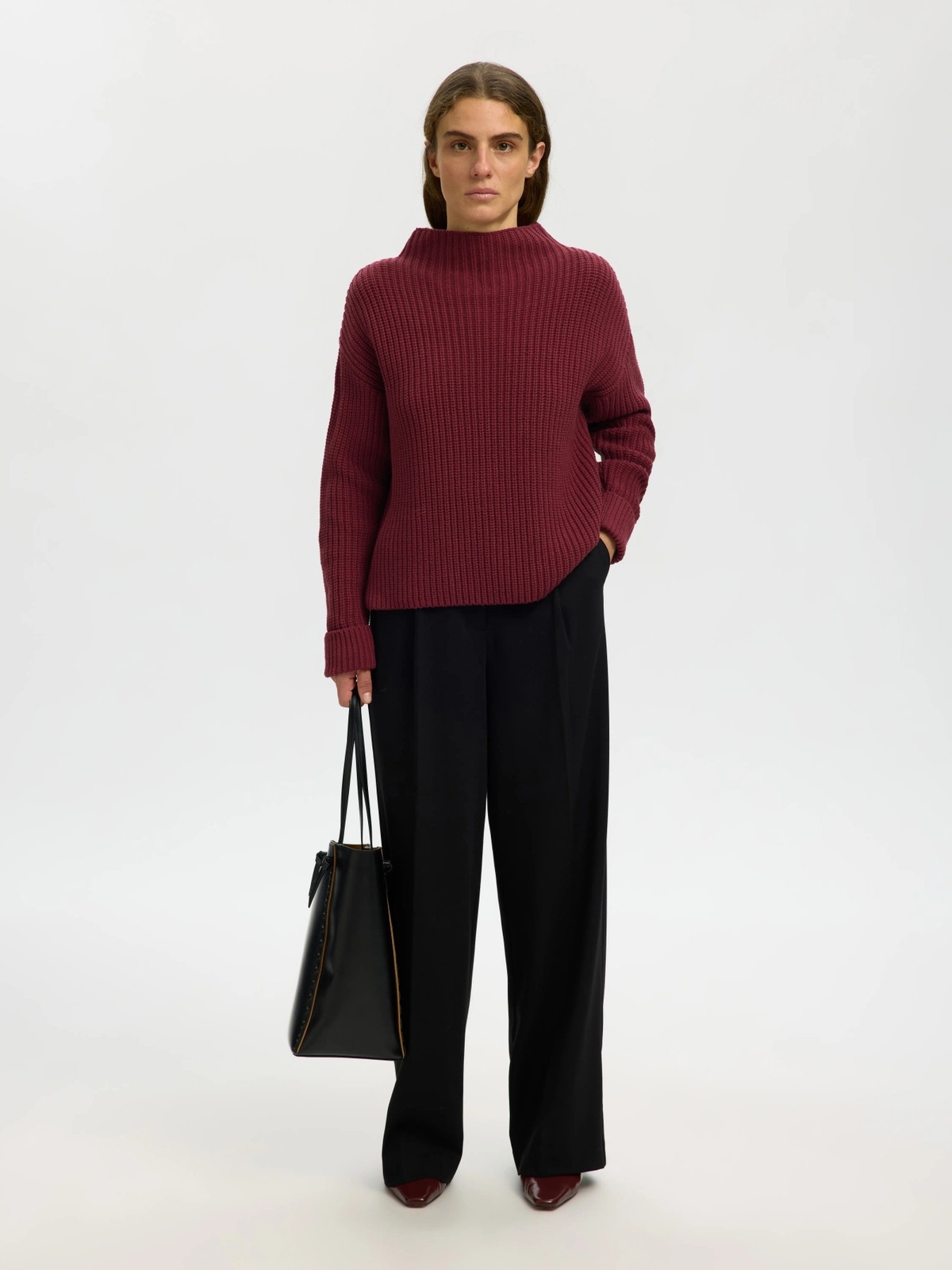 Selected Femme Selma Sus Long Sleeve Knit Pullover Tawny Port