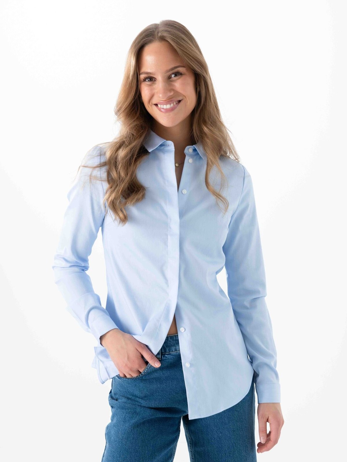 Selected Femme Romie Long Sleeve Fitted Shirt Light Blue