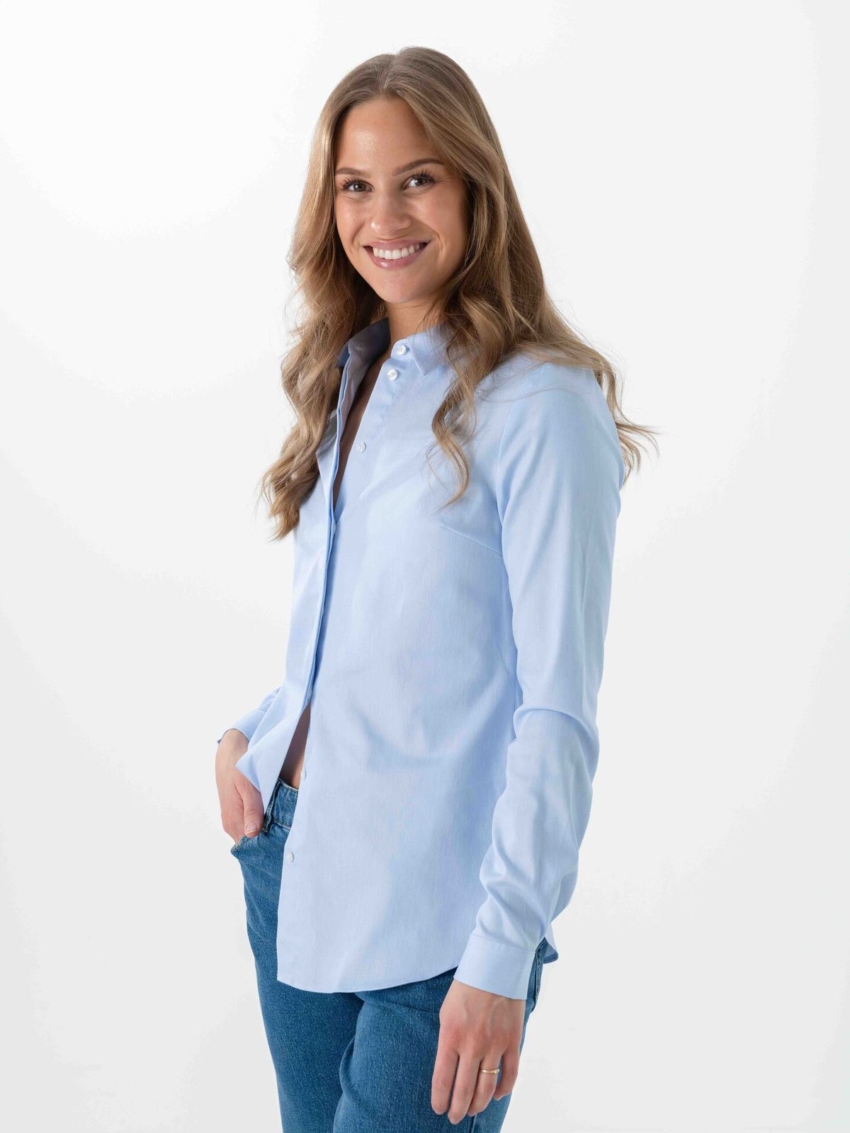 Selected Femme Romie Long Sleeve Fitted Shirt Light Blue