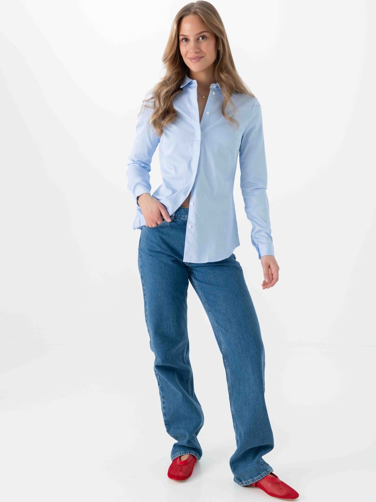 Selected Femme Romie Long Sleeve Fitted Shirt Light Blue