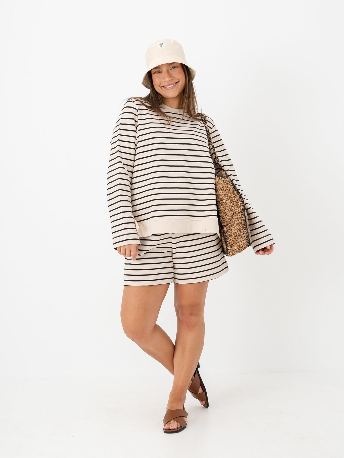 Selected Femme Elise Long Sleeve O-Neck Wide Striped Sweat Black / Birch