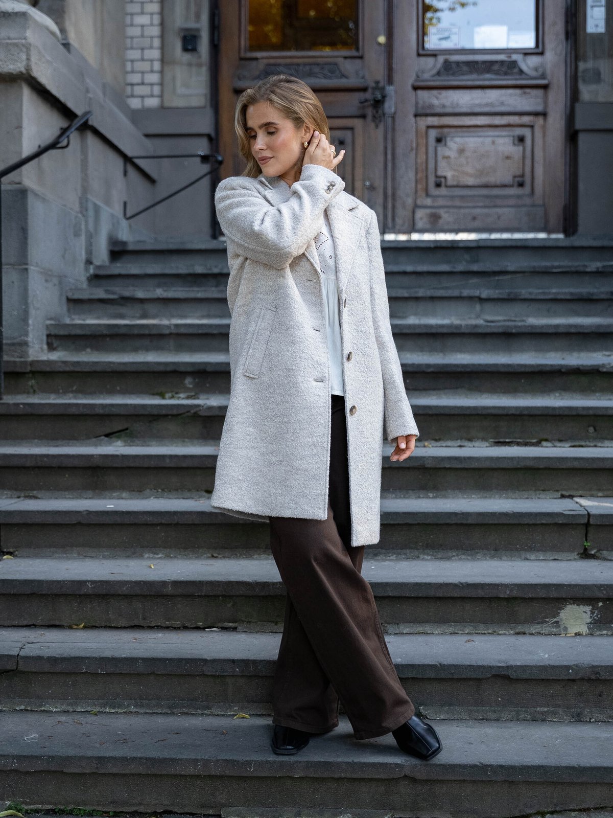 Selected Femme Sasja Boucle Lano Coat Sandshell Melange