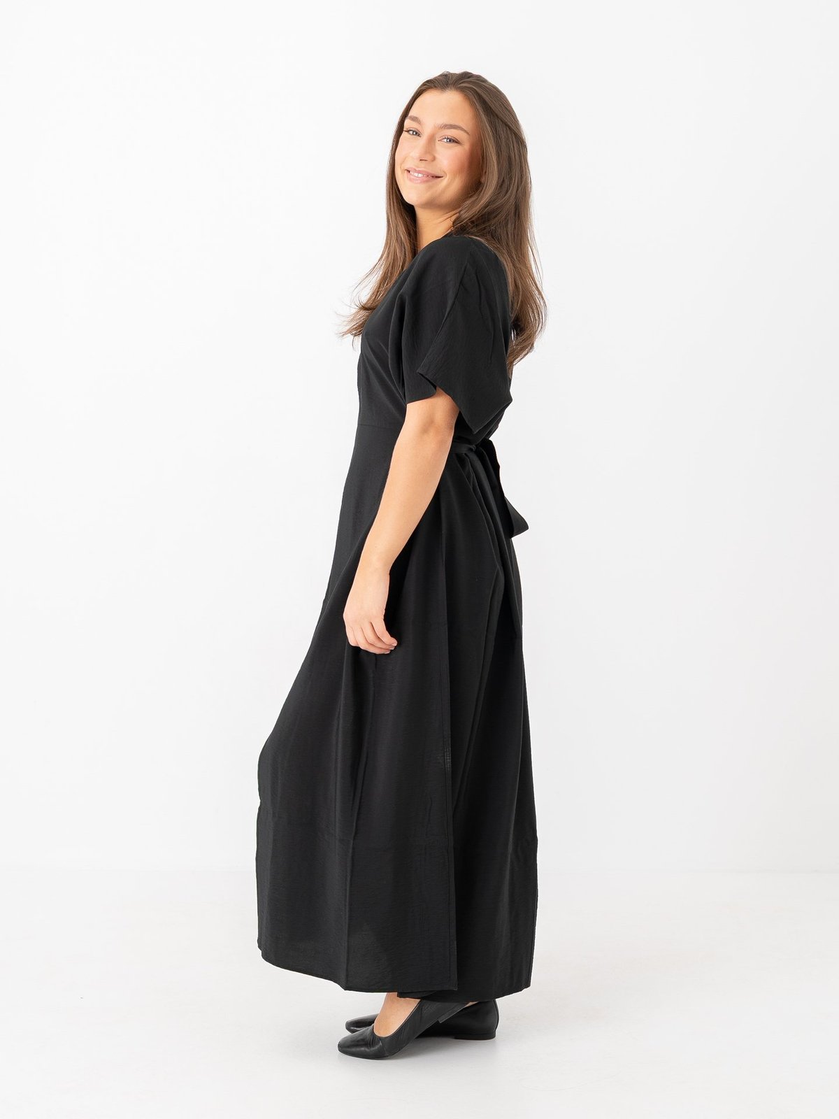 Selected Femme Lina Short Sleeve Ankle Wrap Dress Black