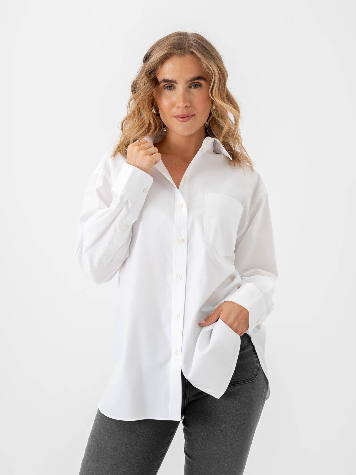 Selected Femme Ester Long Sleeve Oversize Shirt Bright White