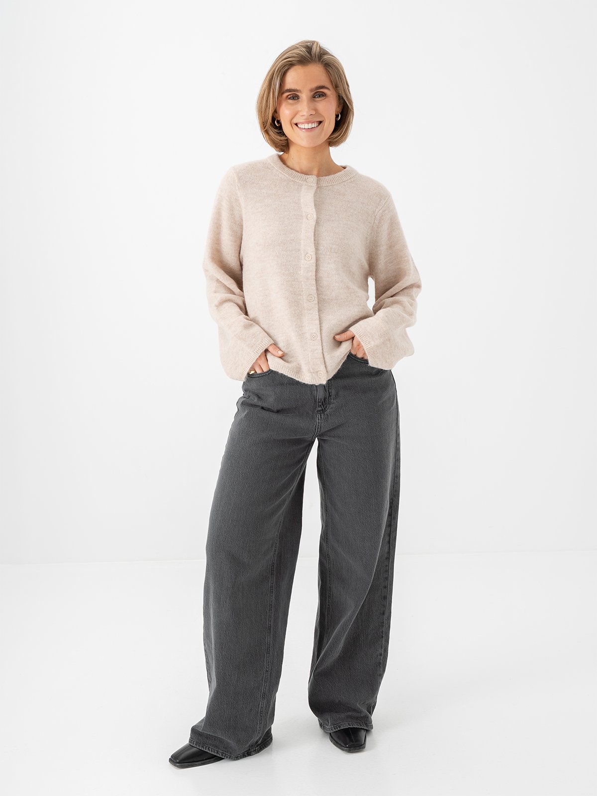 Selected Femme Lulu New Long Sleeve Knit Cardigan Birch Melange