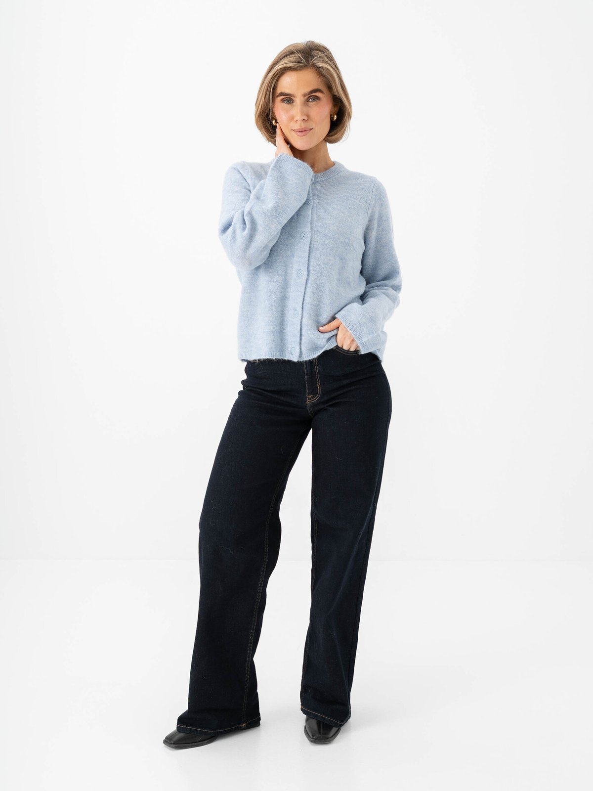 Selected Femme Lulu New Long Sleeve Knit Cardigan Cashmere Blue Melange