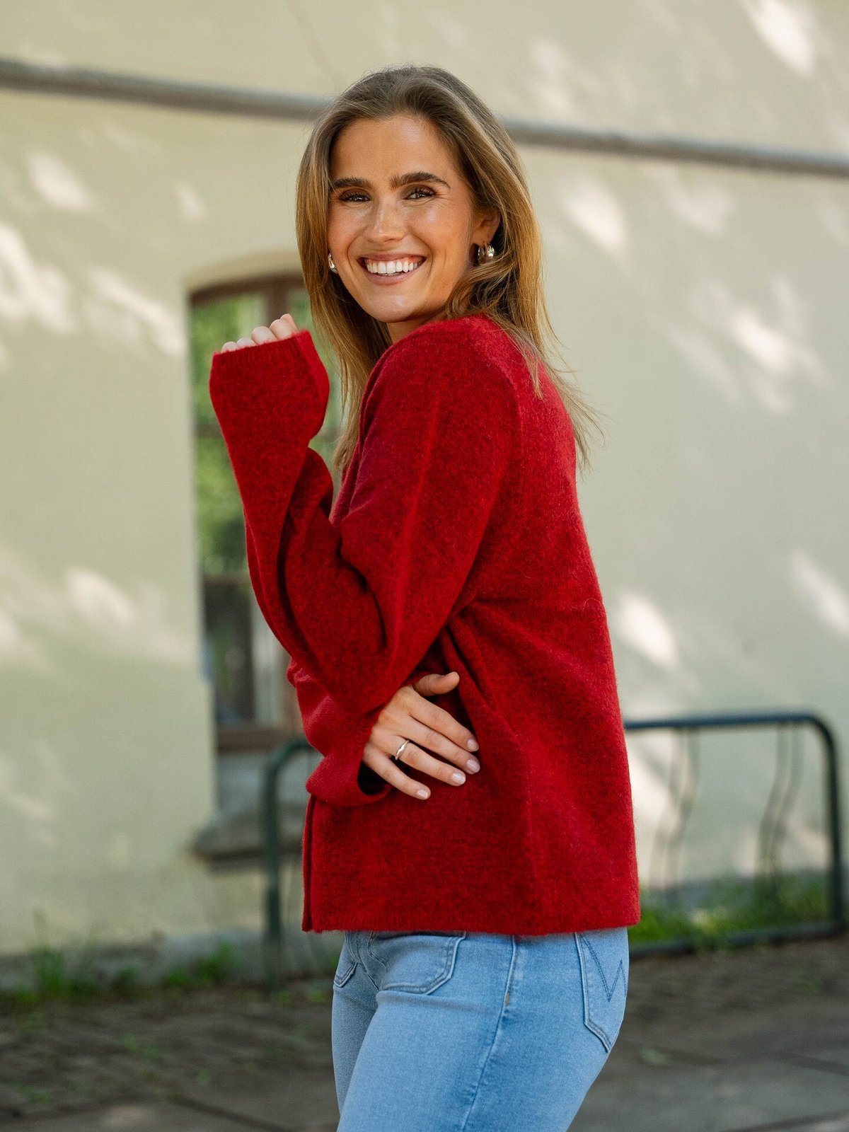 Selected Femme Lulu New Long Sleeve Knit Cardigan Equestrian Red MELANGE