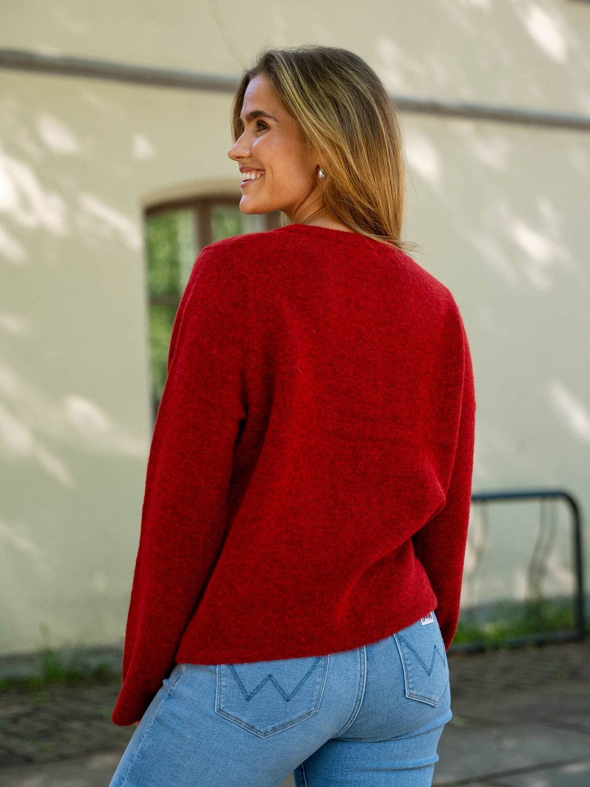 Selected Femme Lulu New Long Sleeve Knit Cardigan Equestrian Red MELANGE