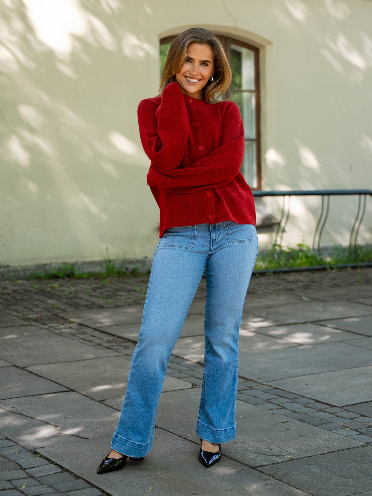 Selected Femme Lulu New Long Sleeve Knit Cardigan Equestrian Red MELANGE