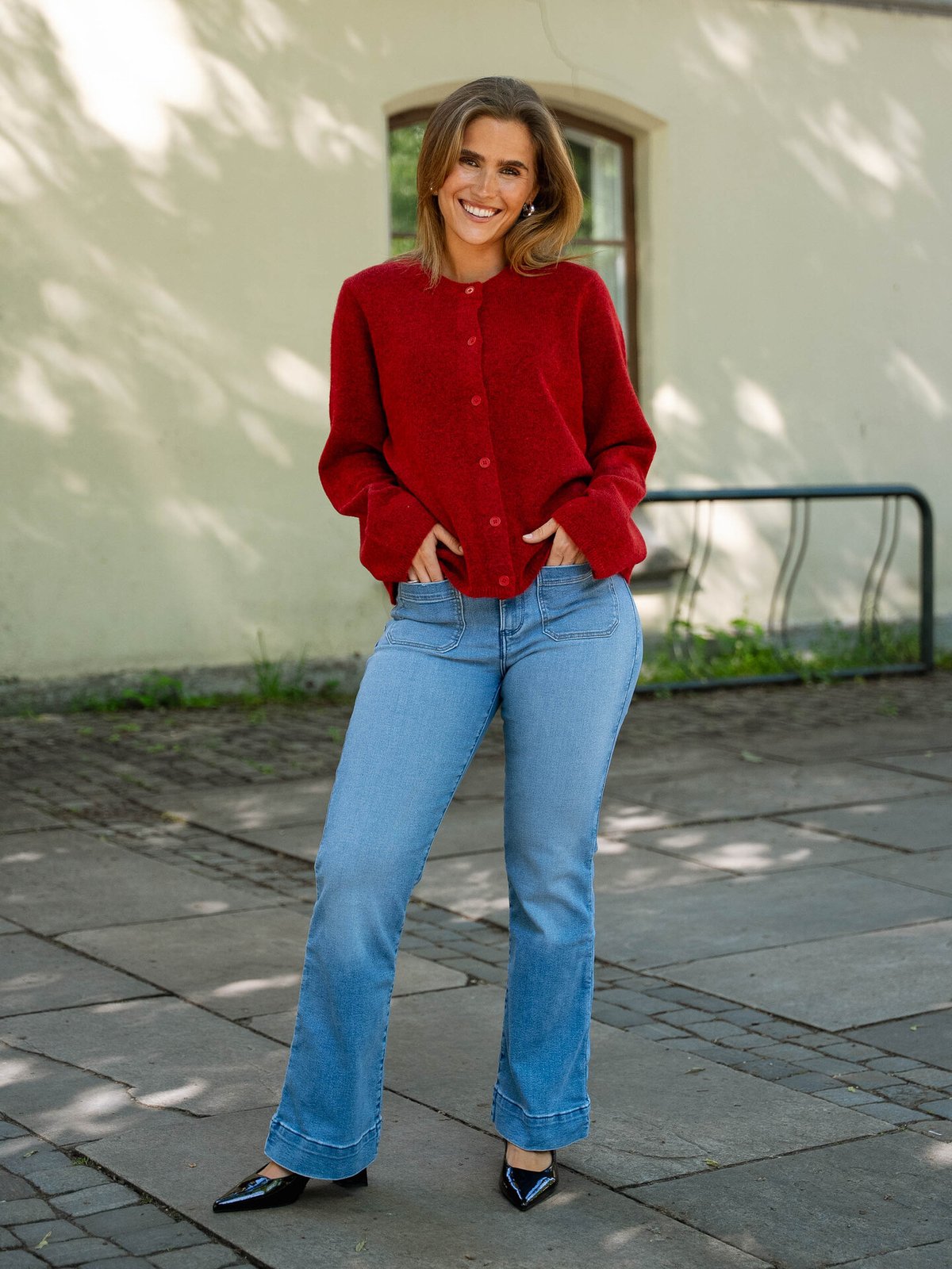 Selected Femme Lulu New Long Sleeve Knit Cardigan Equestrian Red MELANGE