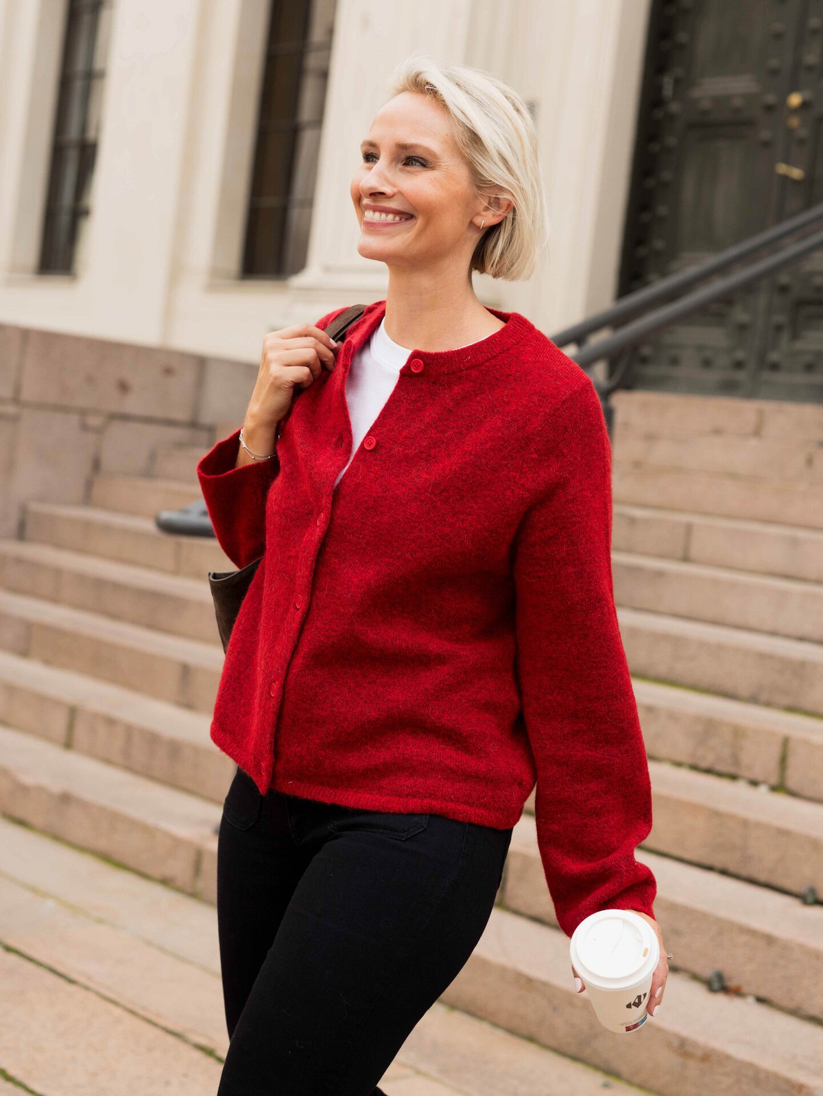 Selected Femme Lulu New Long Sleeve Knit Cardigan Equestrian Red MELANGE