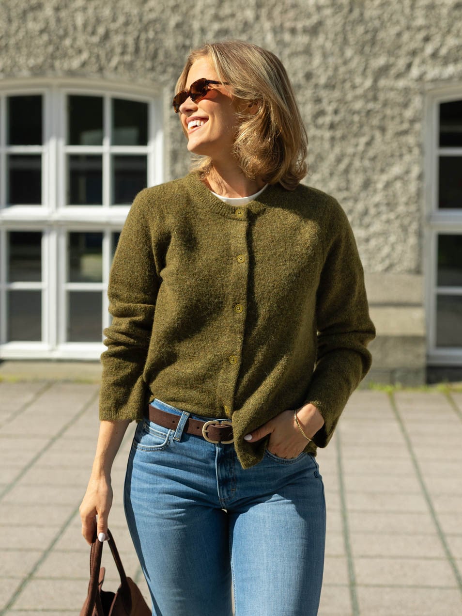 Selected Femme Lulu New Long Sleeve Knit Cardigan Fir Green