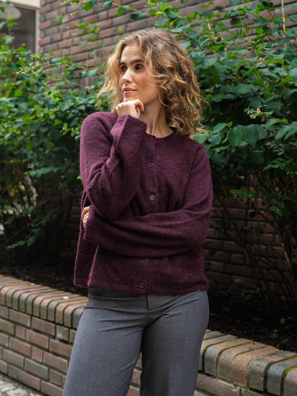 Selected Femme Lulu New Long Sleeve Knit Cardigan Fig MELANGE