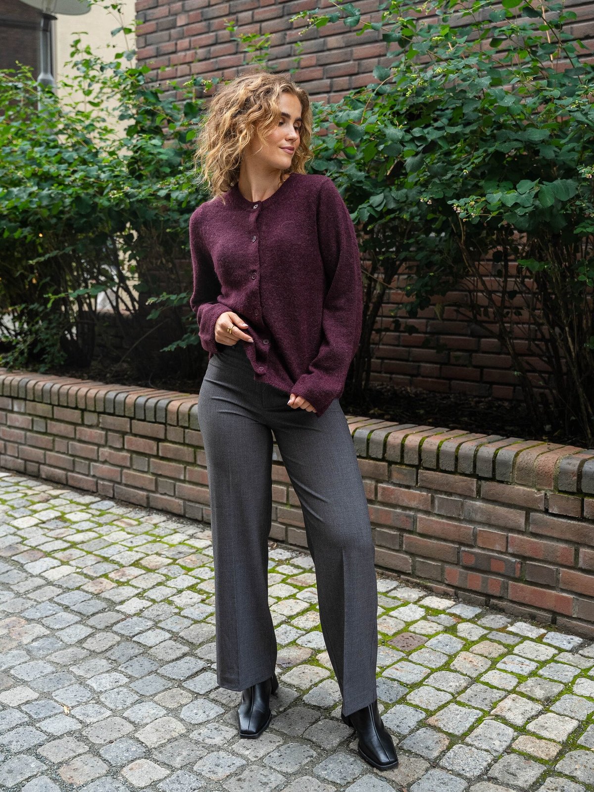 Selected Femme Lulu New Long Sleeve Knit Cardigan Fig MELANGE