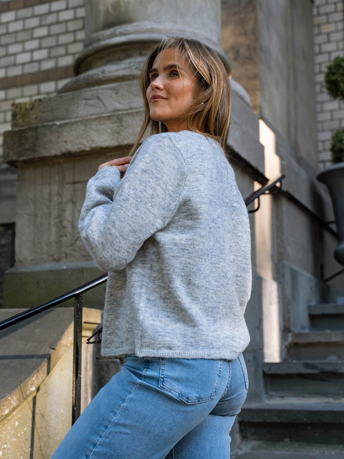 Selected Femme Lulu New Long Sleeve Knit Cardigan Light Grey Melange