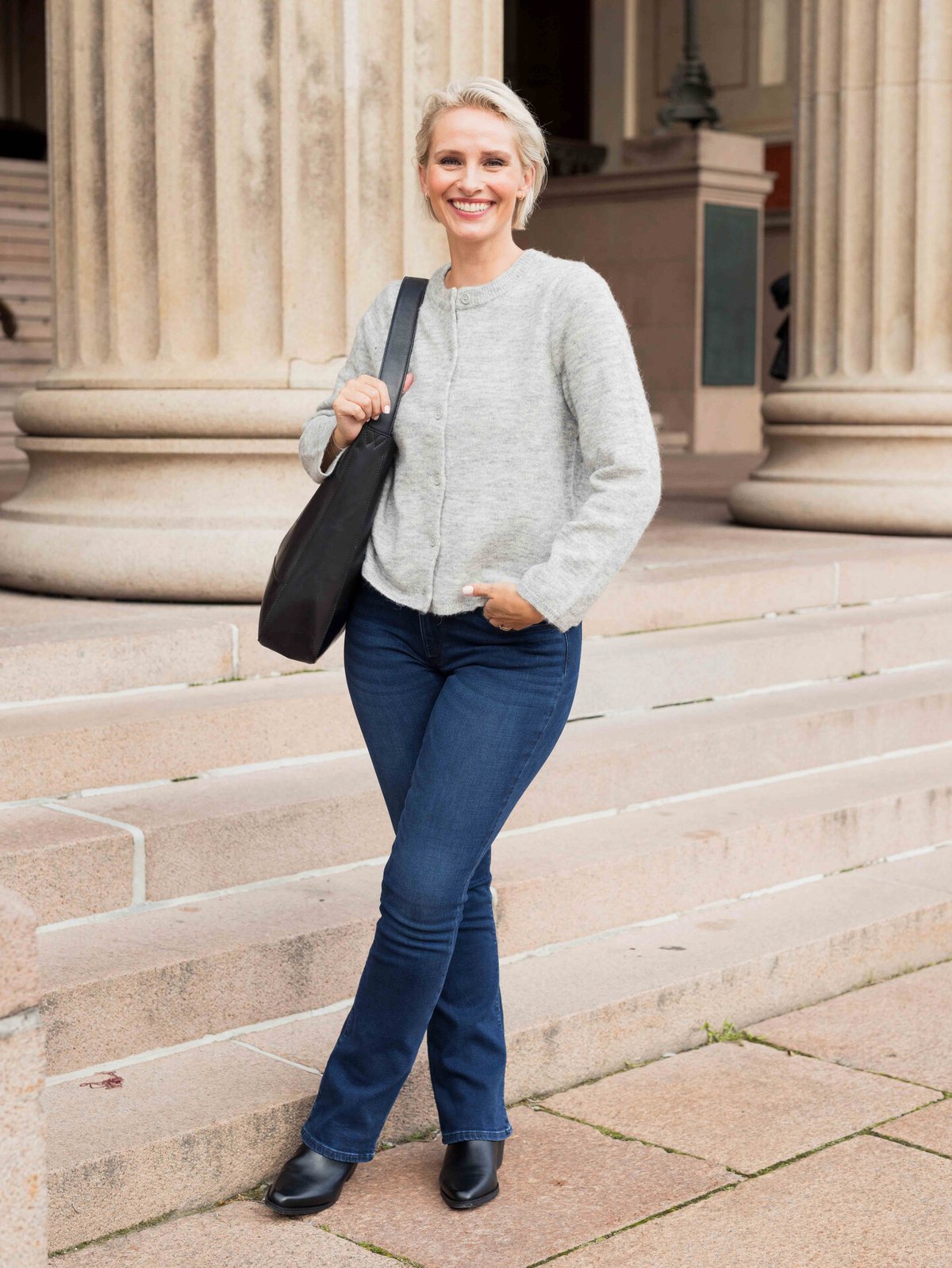 Selected Femme Lulu New Long Sleeve Knit Cardigan Light Grey Melange