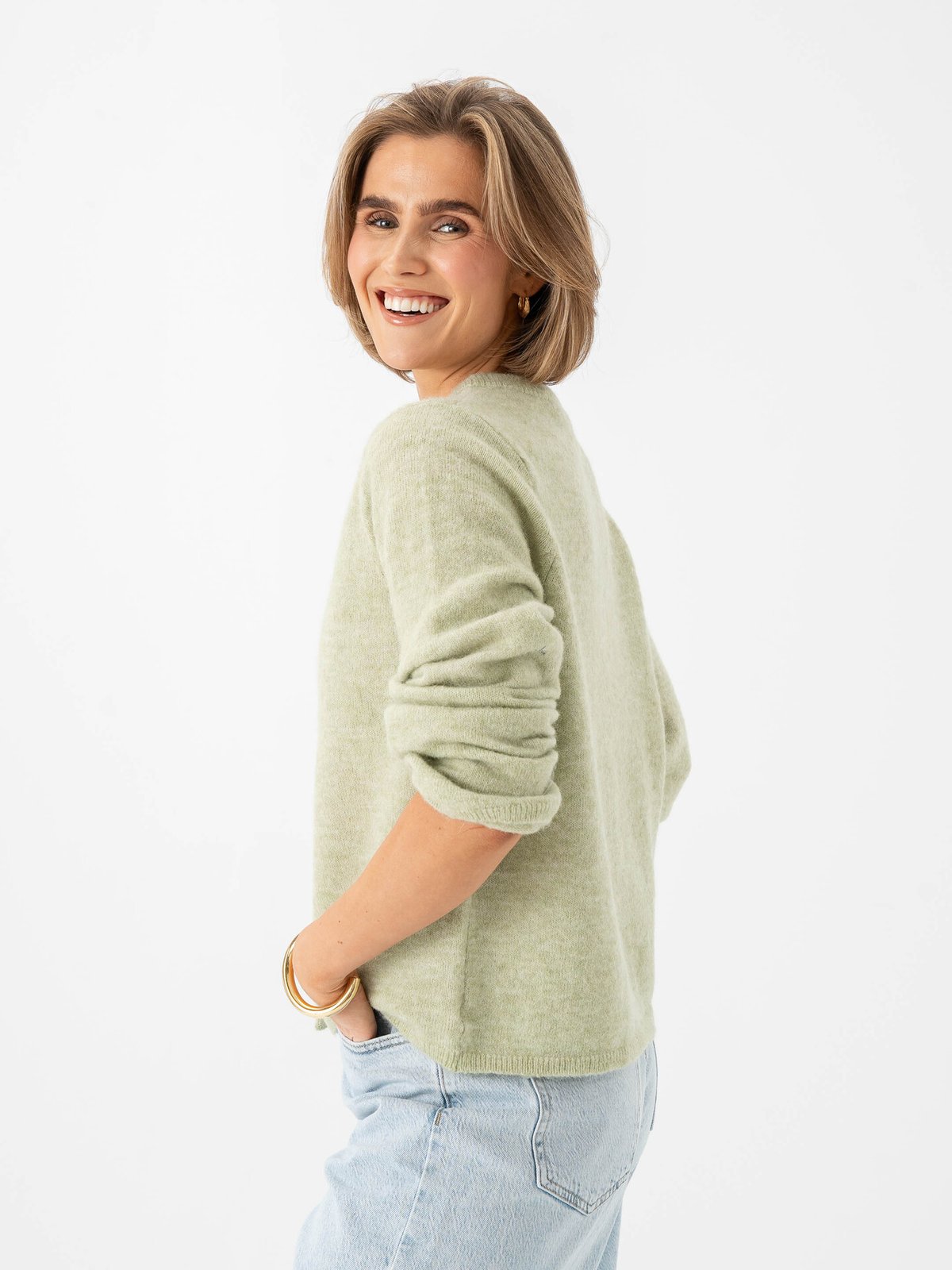 Selected Femme Lulu New Long Sleeve Knit Cardigan Lint Melange