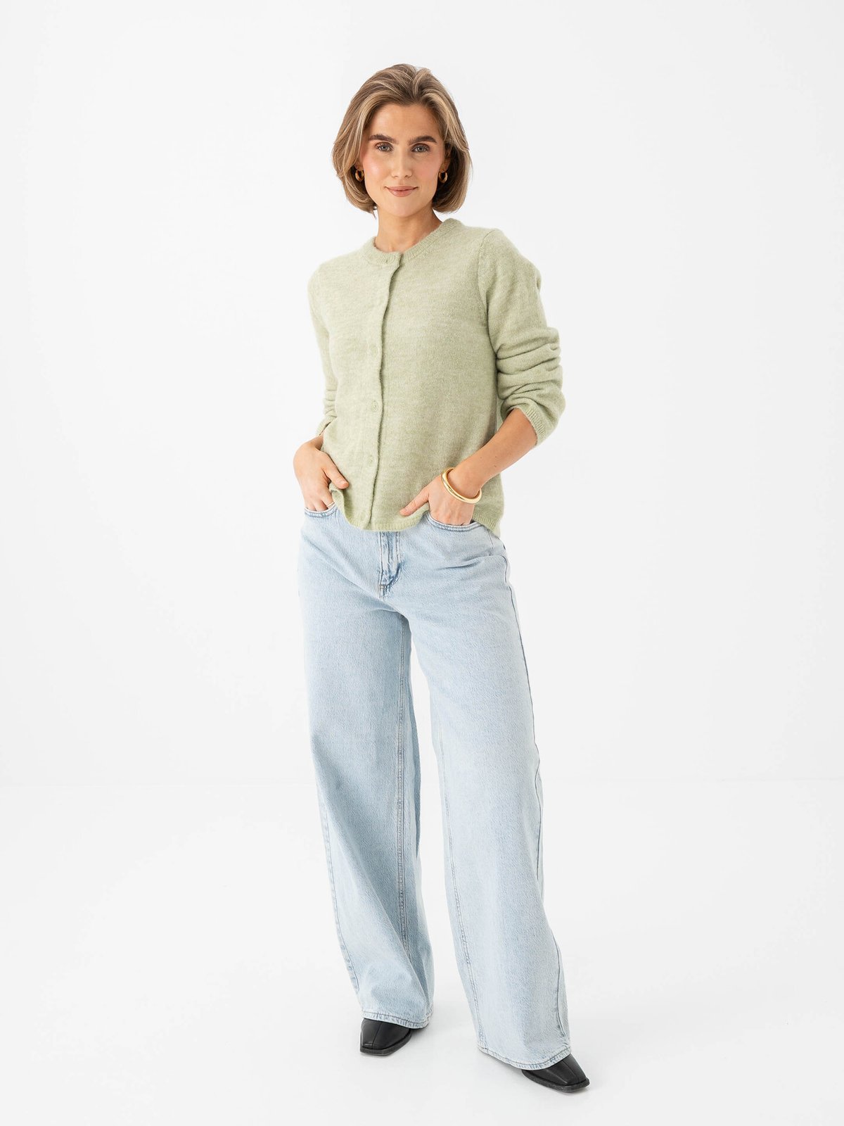 Selected Femme Lulu New Long Sleeve Knit Cardigan Lint Melange