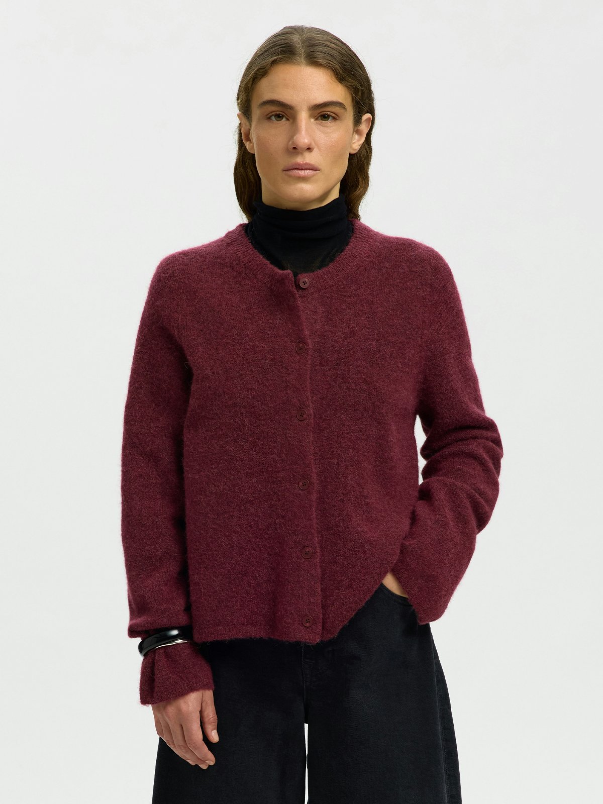 Selected Femme Lulu New Long Sleeve Knit Cardigan Tawny Port